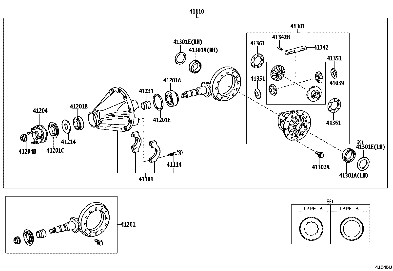 Toyota HILUX 后桥壳和差速器 EPC diagram — 41646U