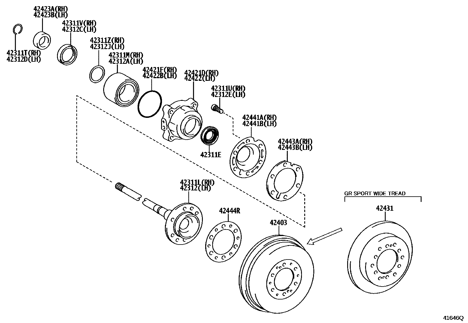 Toyota HILUX 后桥半轴和后桥轮毂 EPC diagram — 41646Q