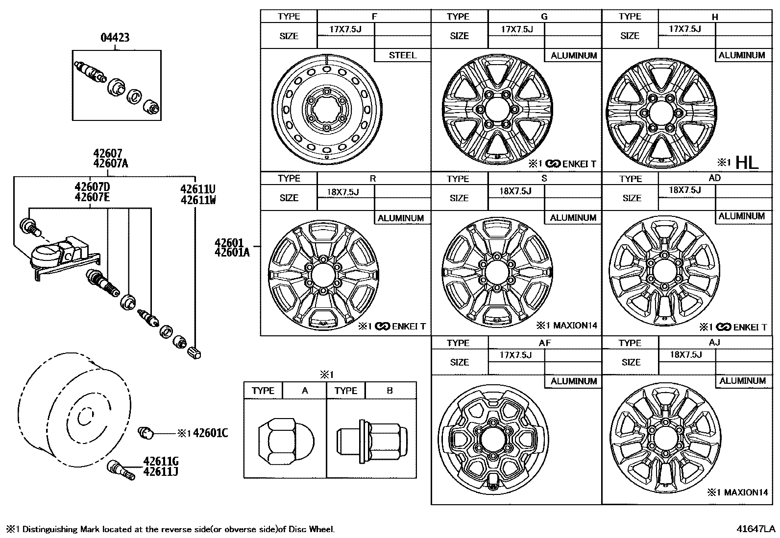 Toyota HILUX 车轮和车轮盖 EPC diagram — 41647LA