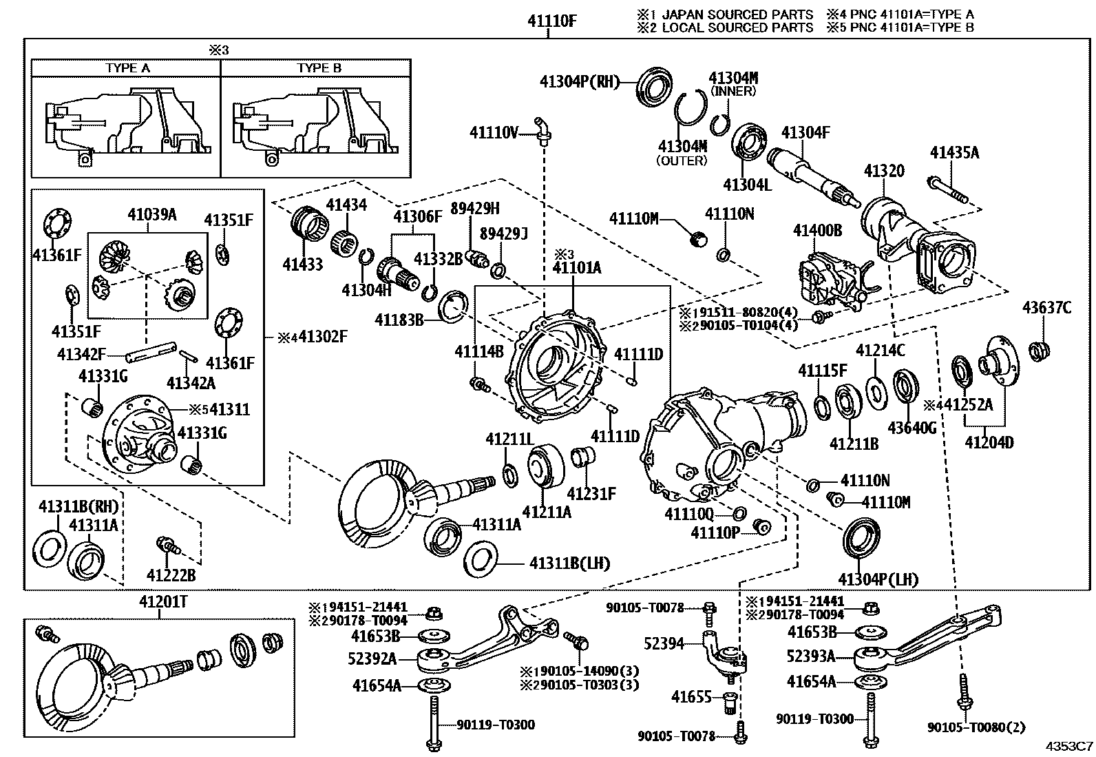 Toyota HILUX 前桥壳和差速器 EPC diagram — 4353C7