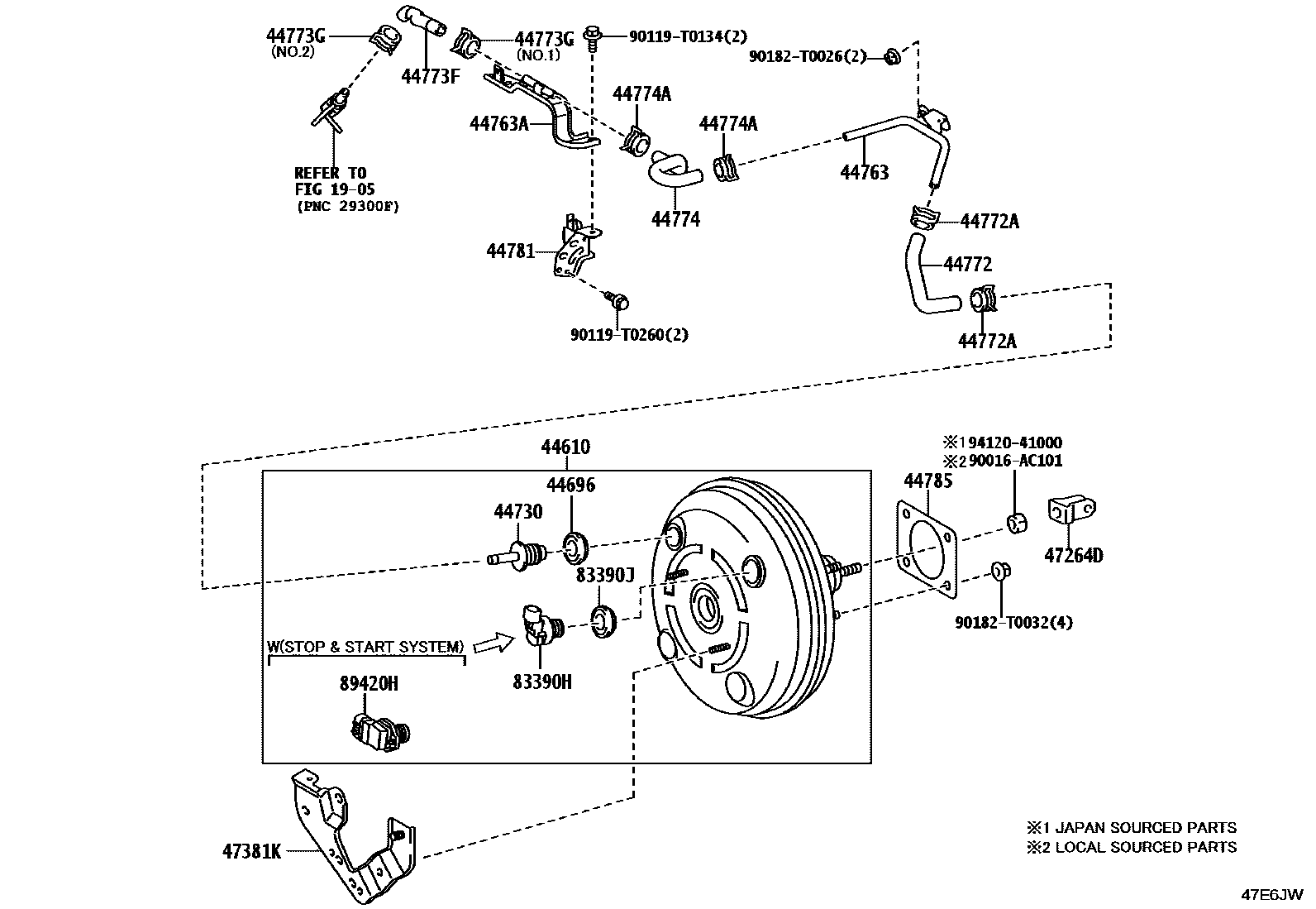 Toyota HILUX 制动助力器和真空管 EPC diagram — 47E6JW