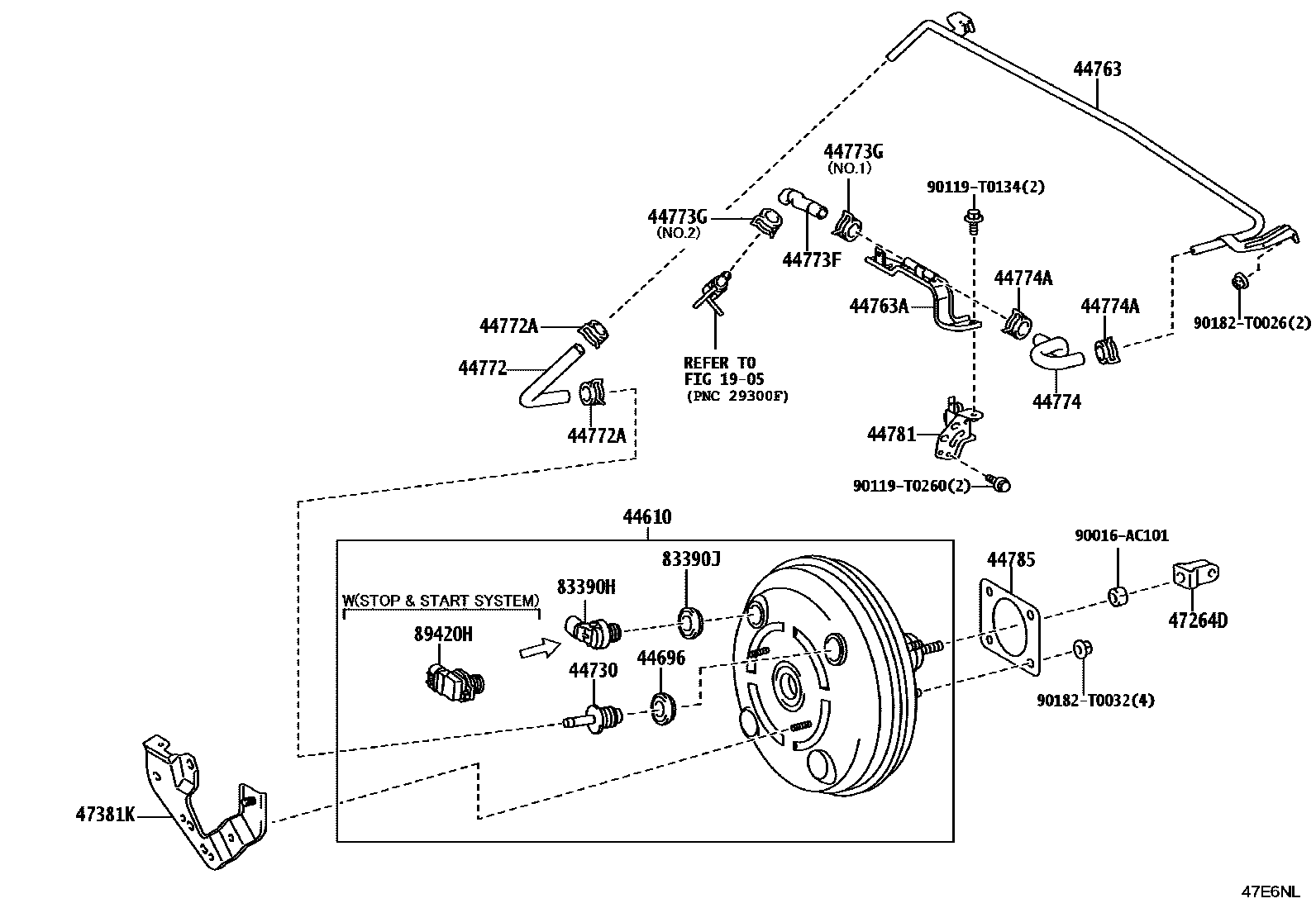 Toyota HILUX 制动助力器和真空管 EPC diagram — 47E6NL