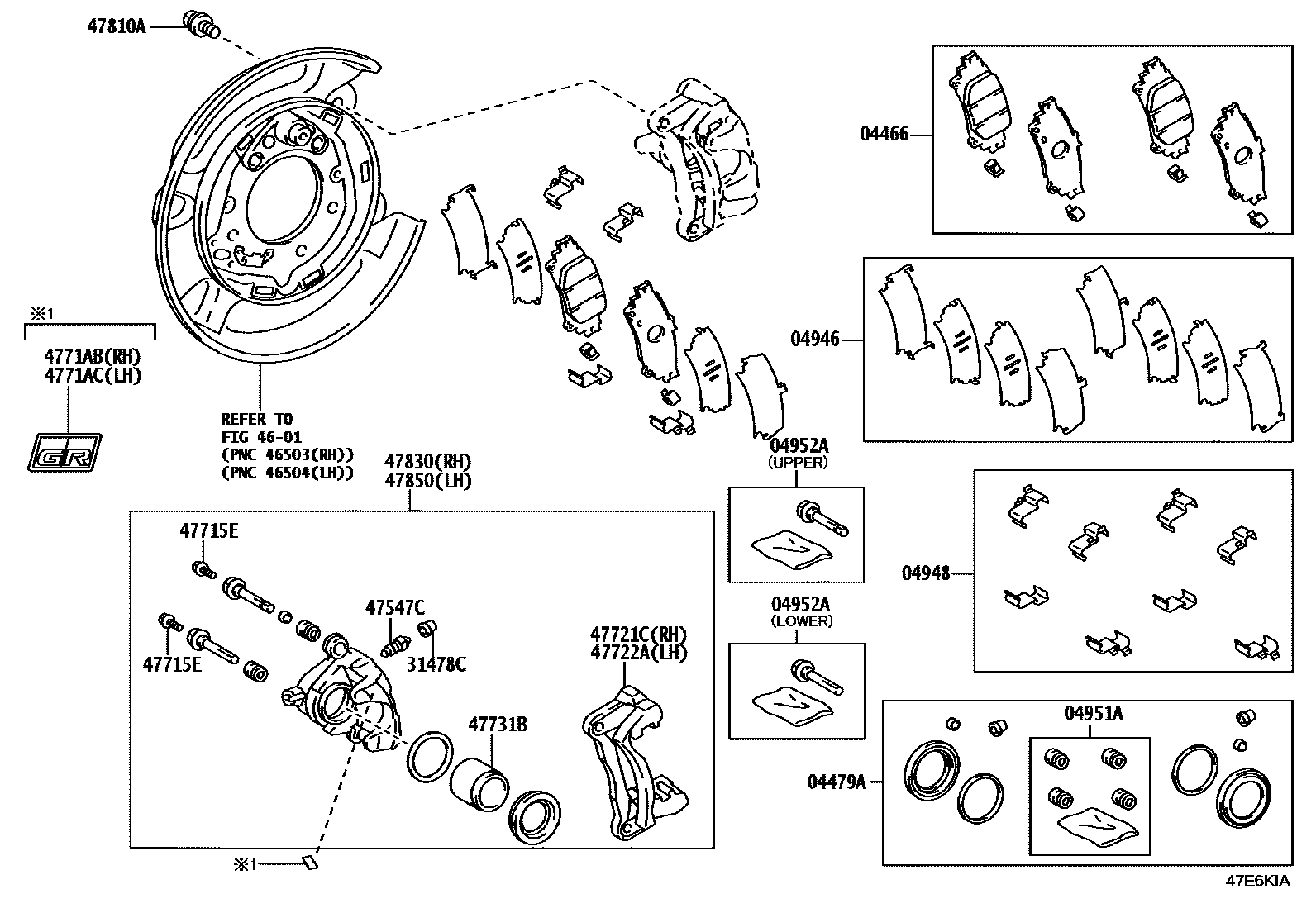 Toyota HILUX 后盘式制动器卡钳和防尘罩 EPC diagram — 47E6KIA