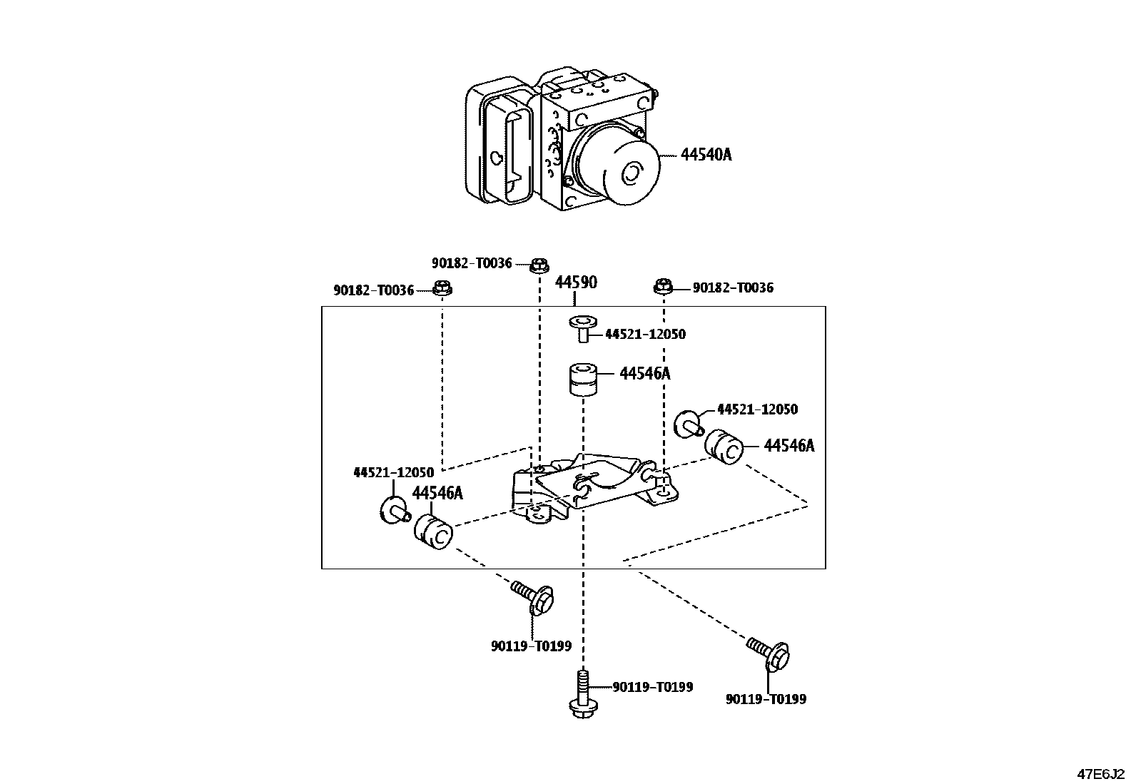 Toyota HILUX 制动配管和卡箍 EPC diagram — 47E6J2