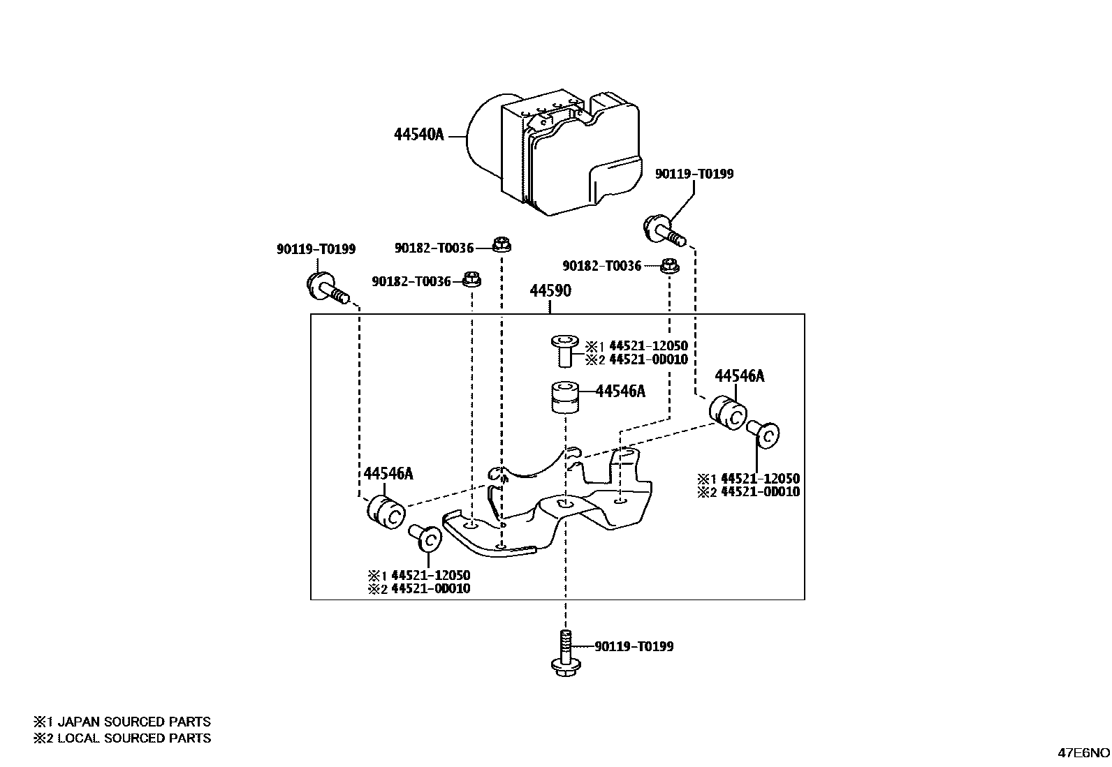Toyota HILUX 制动配管和卡箍 EPC diagram — 47E6NO