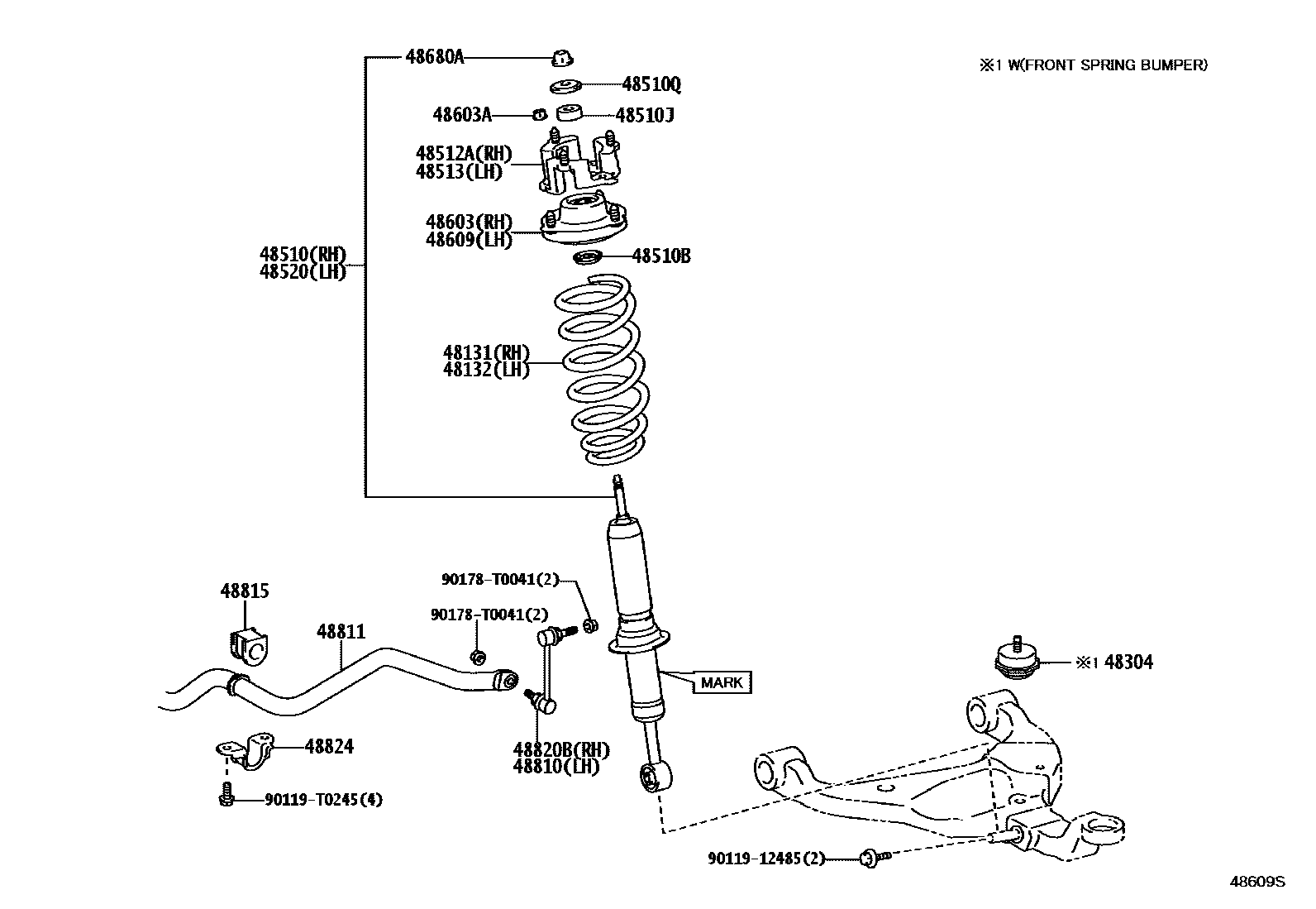 Toyota HILUX Front Spring & Shock Absorber EPC diagram — 48609S