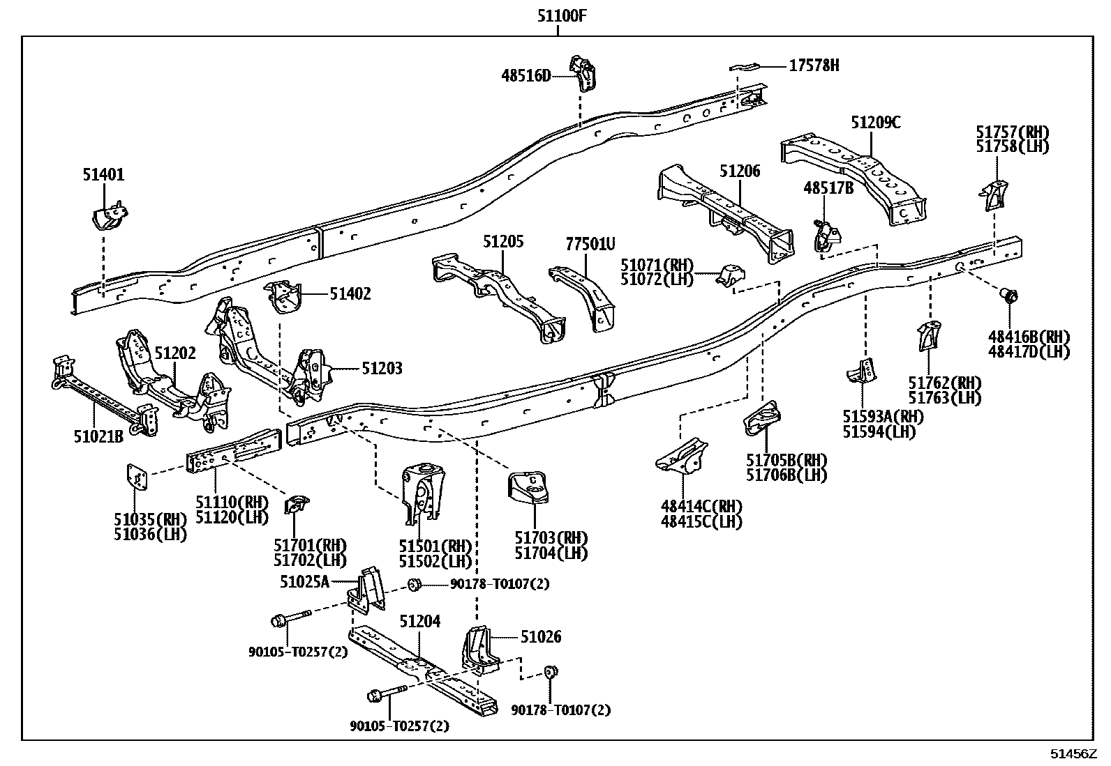 Toyota HILUX 车架 EPC diagram — 51456Z