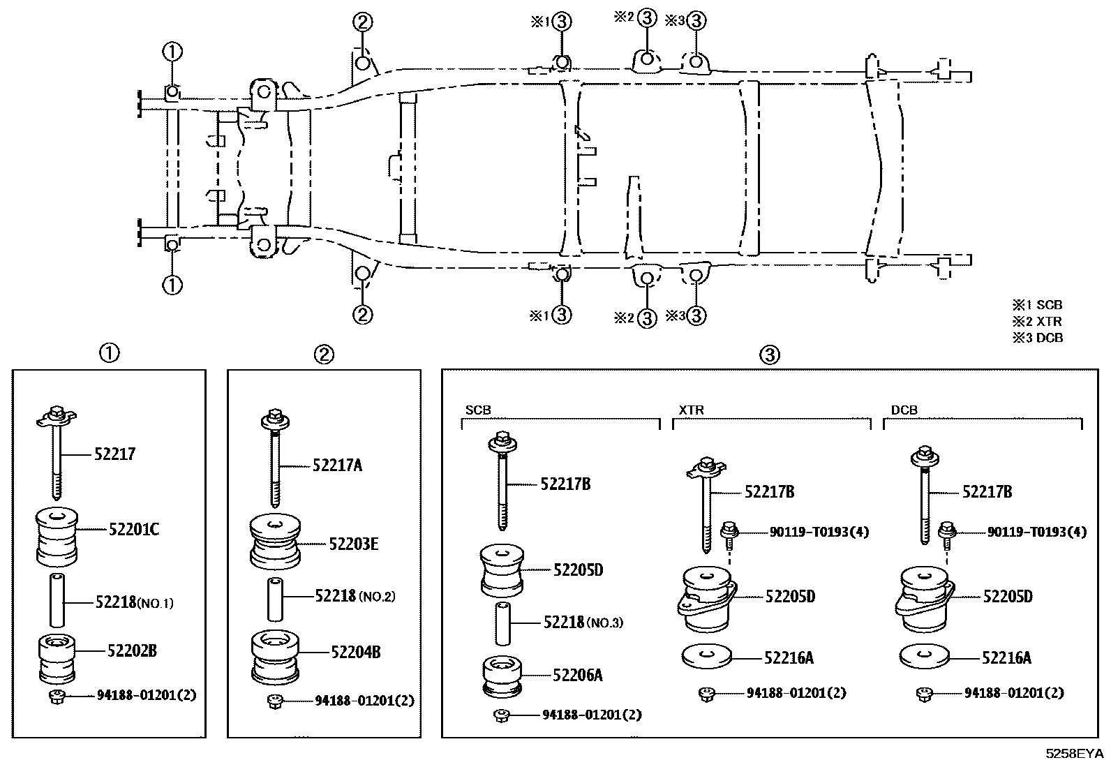 Toyota HILUX 驾驶室悬置和车身悬置 EPC diagram — 5258EYA