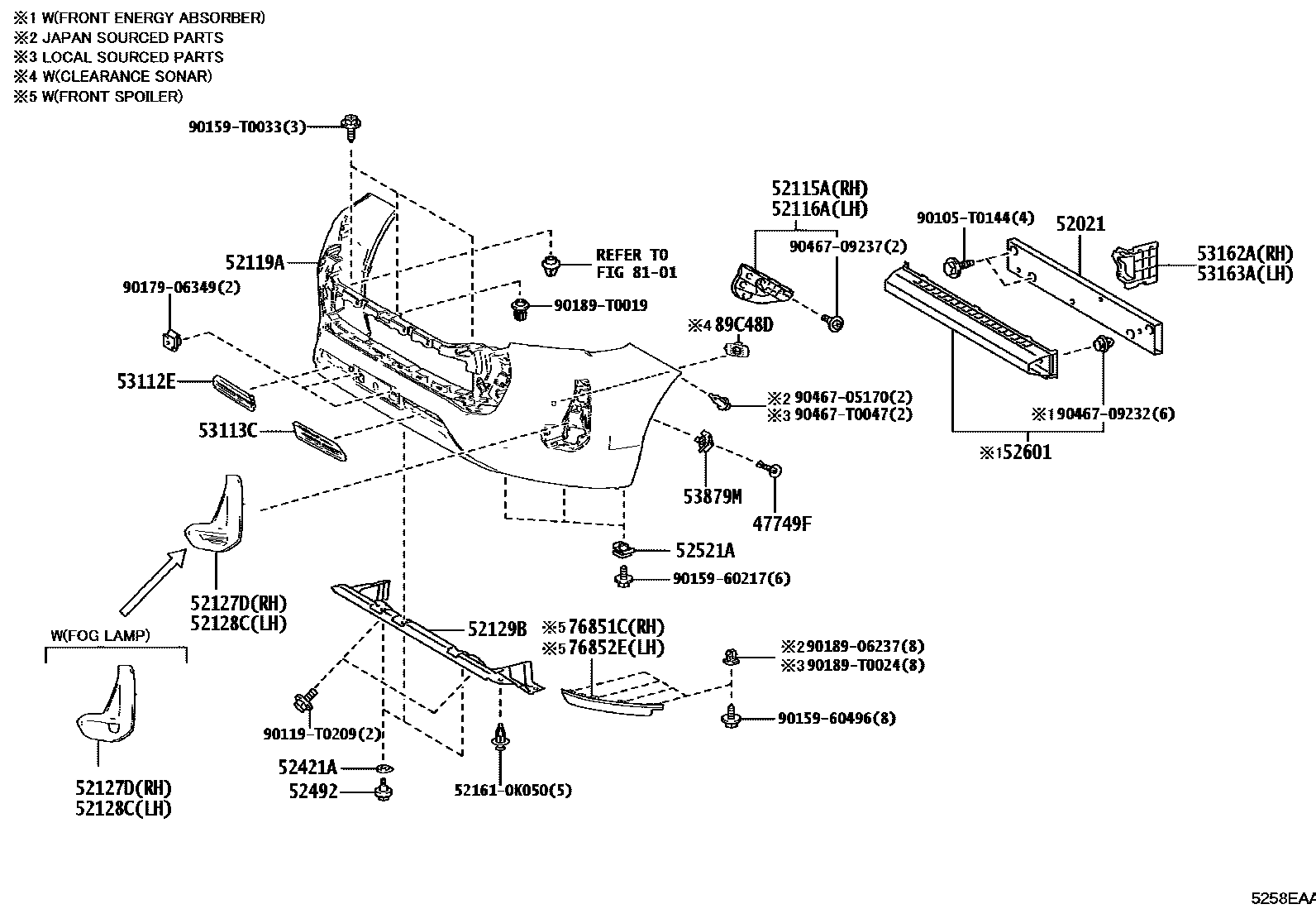 Toyota HILUX 前保险杠及附件 EPC diagram — 5258EAA