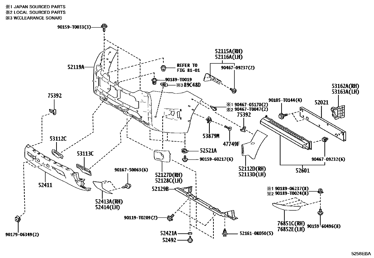 Toyota HILUX 前保险杠及附件 EPC diagram — 5258EBA