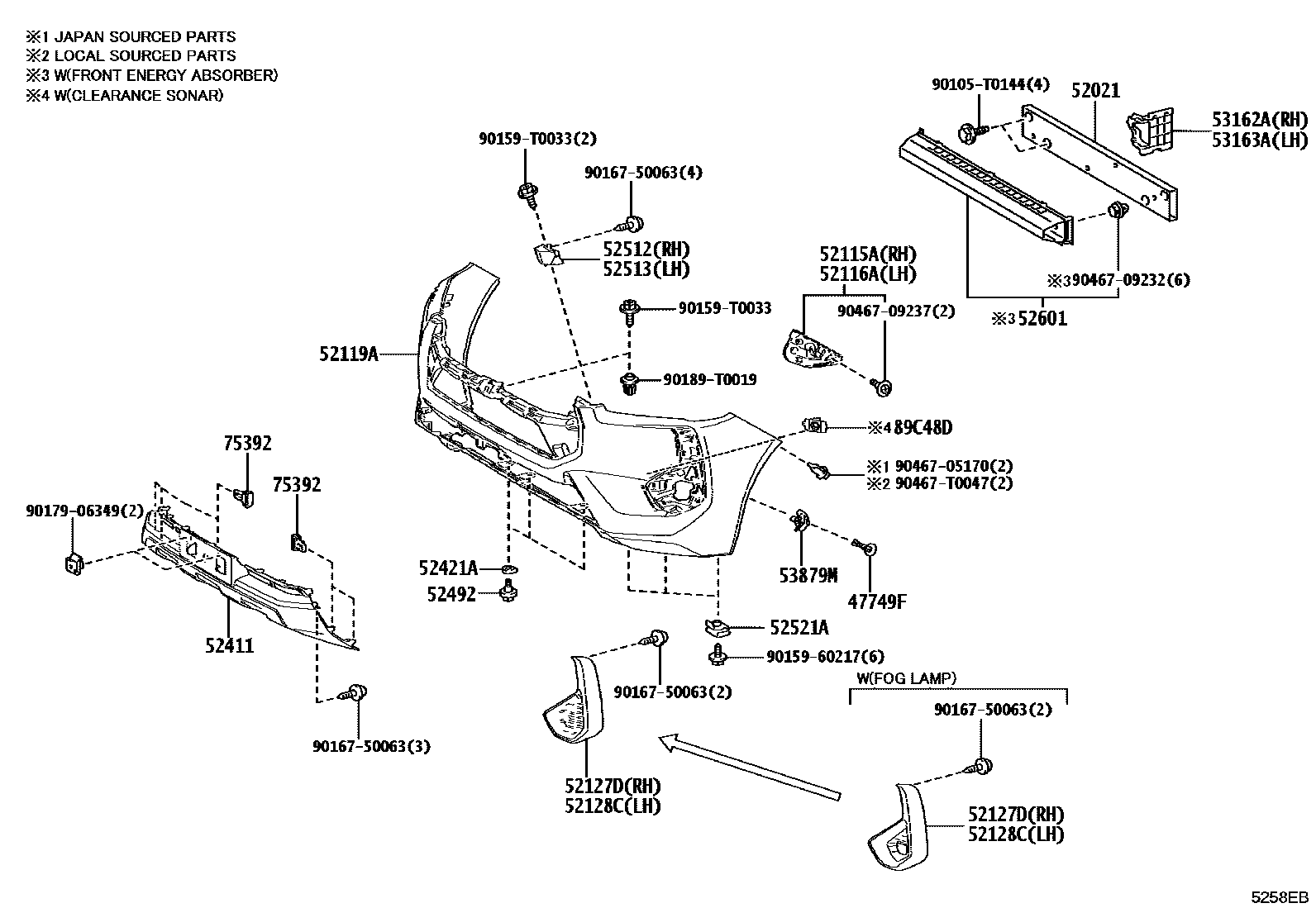 Toyota HILUX 前保险杠及附件 EPC diagram — 5258EC