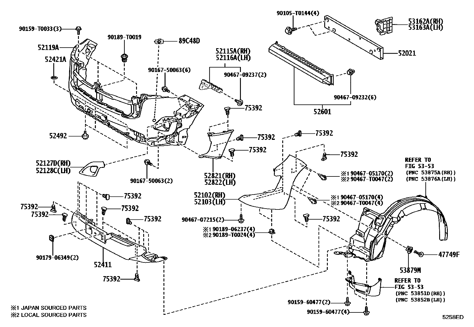 Toyota HILUX 前保险杠及附件 EPC diagram — 5258ED