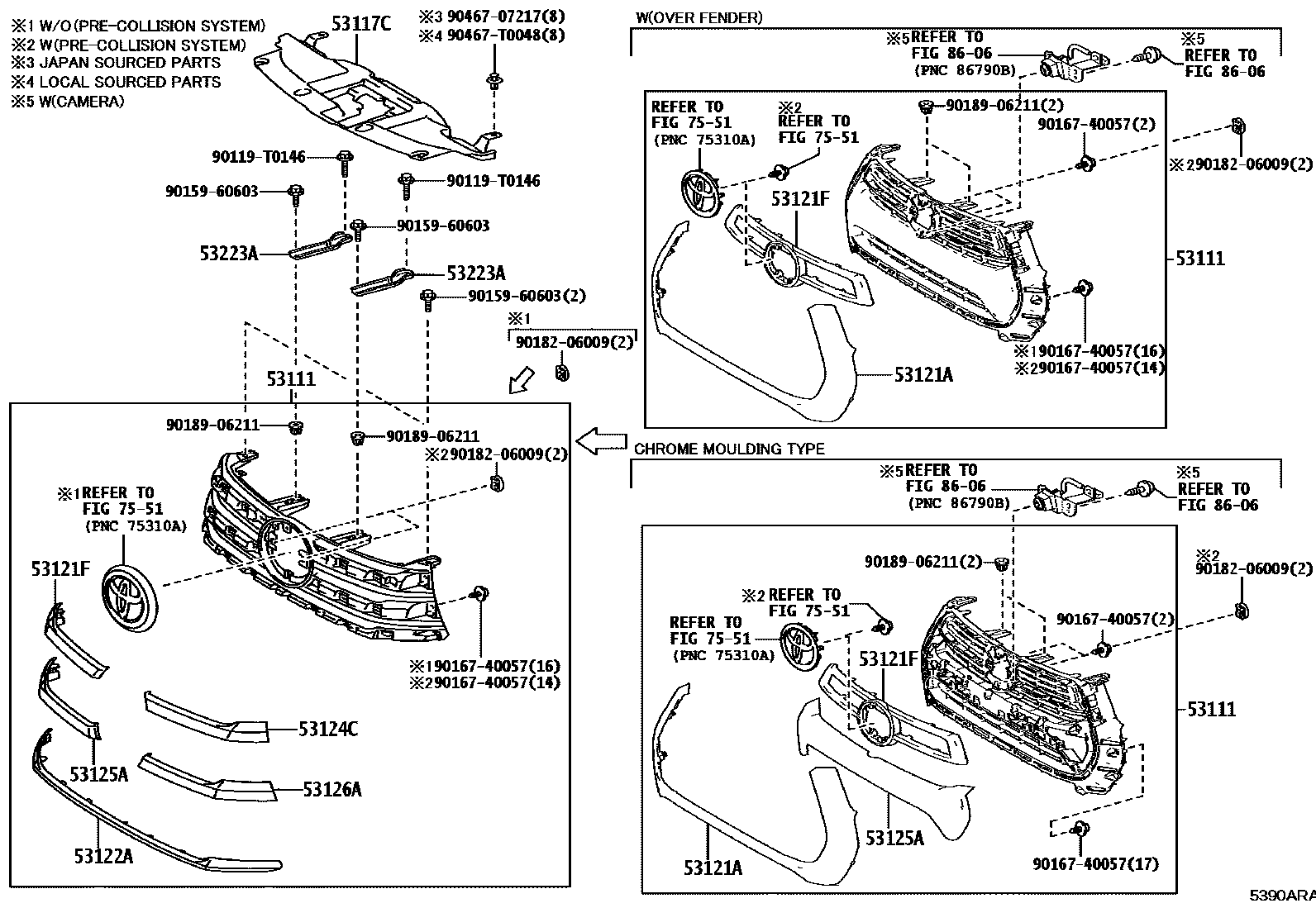 Toyota HILUX radiator grille EPC diagram — 5390ARA