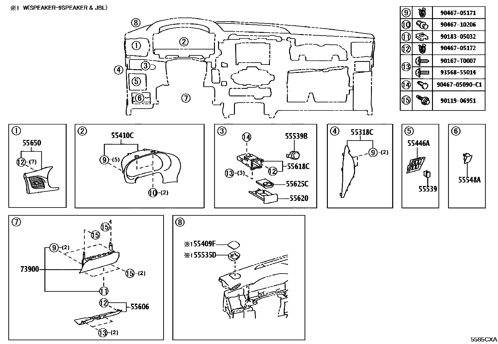 Toyota HILUX 仪表板和手套箱 EPC diagram — 5585CXA