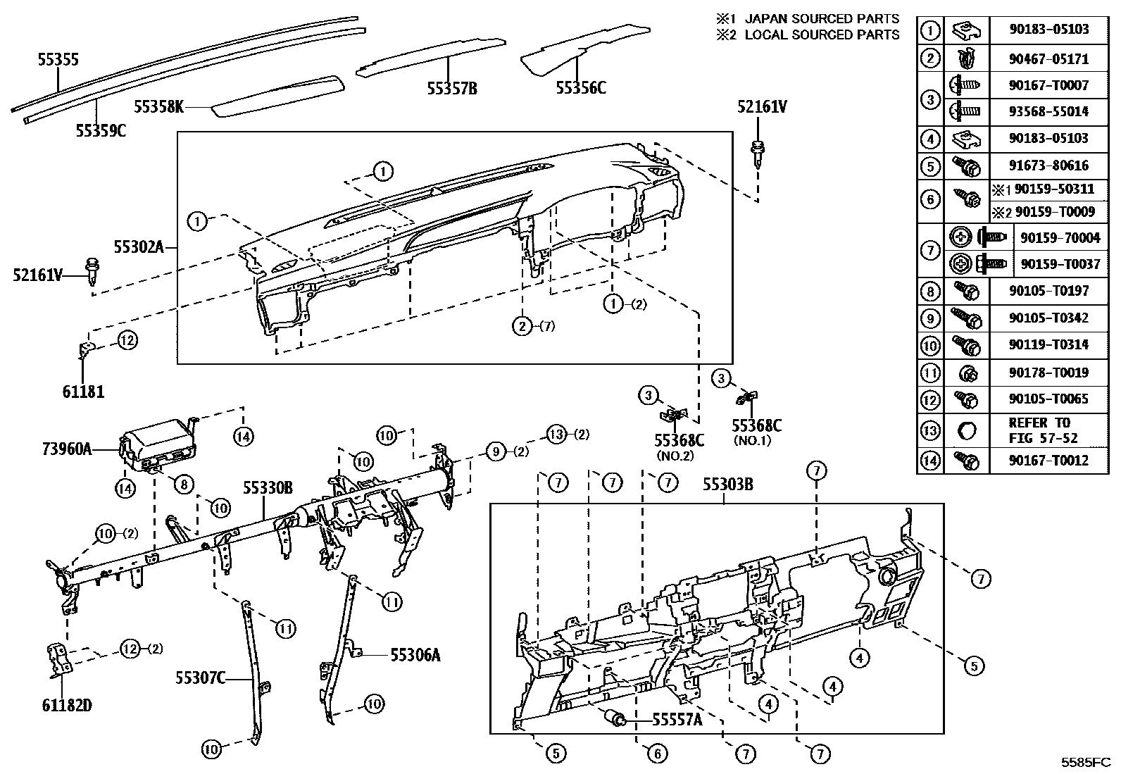 Toyota HILUX 仪表板和手套箱 EPC diagram — 5585FC