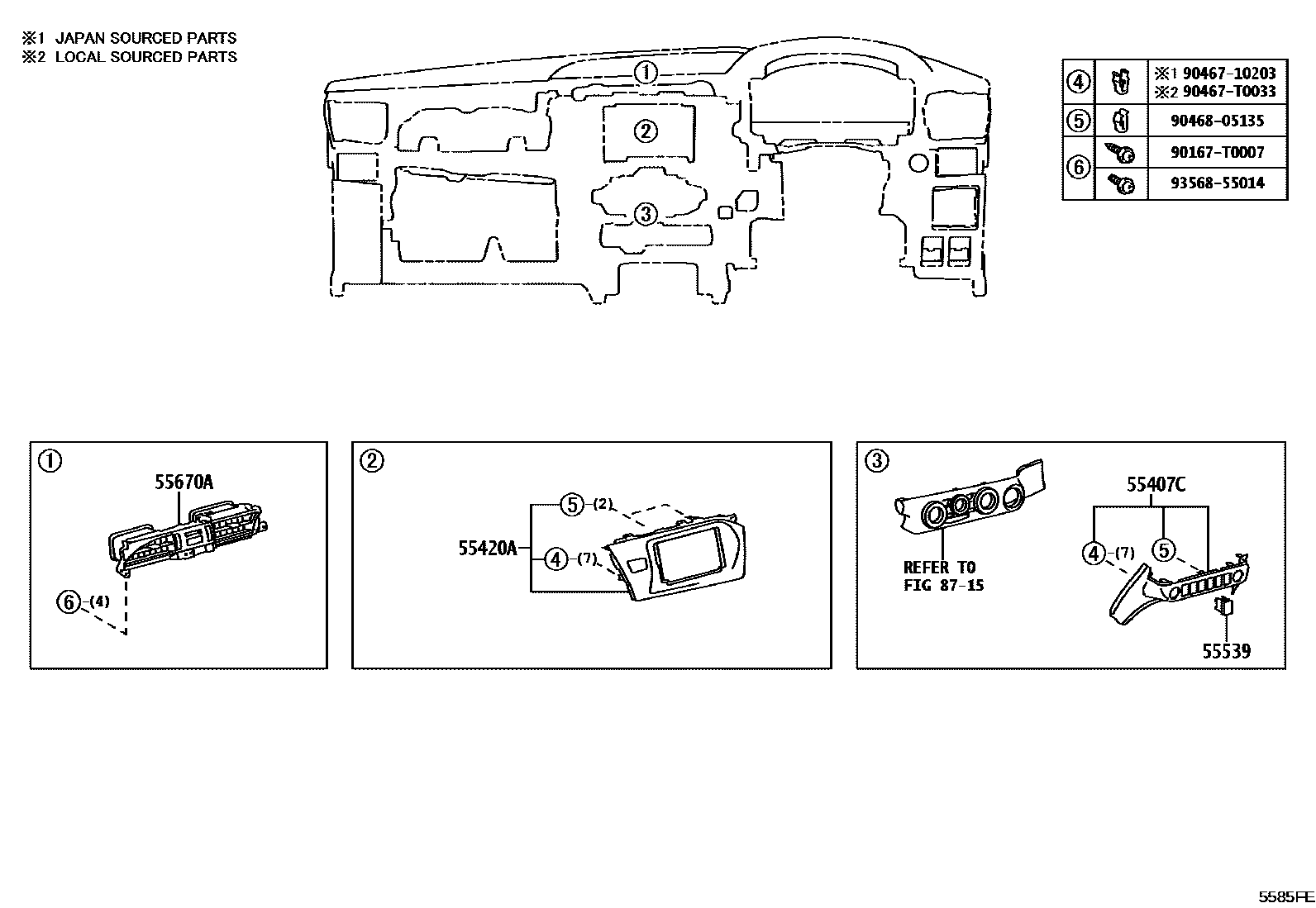 Toyota HILUX 仪表板和手套箱 EPC diagram — 5585FE