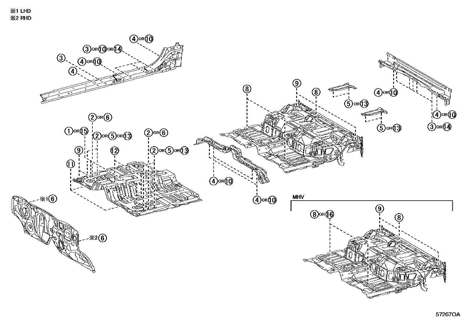 Toyota HILUX hole plug EPC diagram — 57267OA