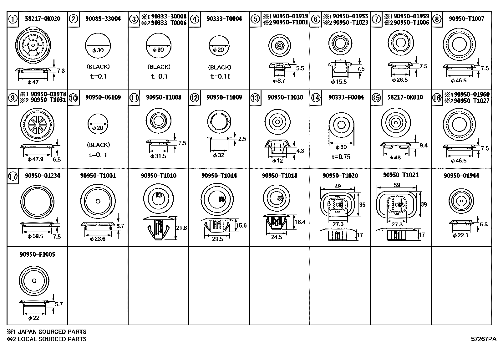 Toyota HILUX hole plug EPC diagram — 57267PA