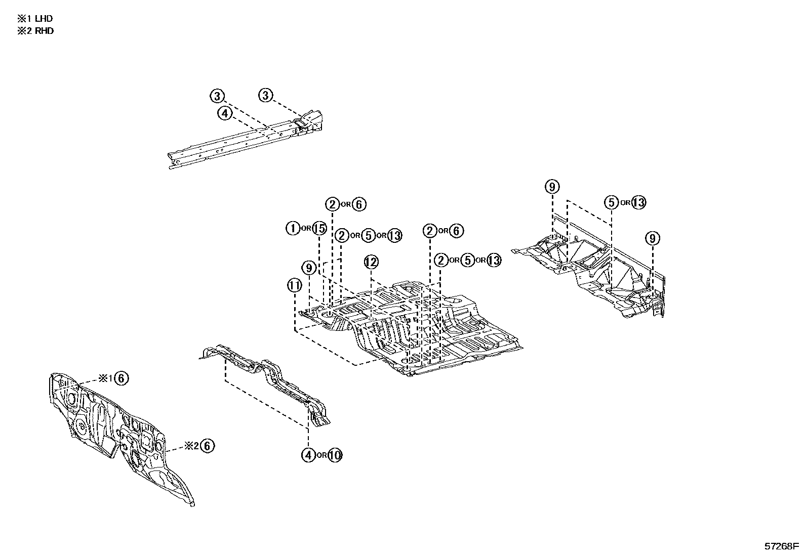 Toyota HILUX hole plug EPC diagram — 57268F