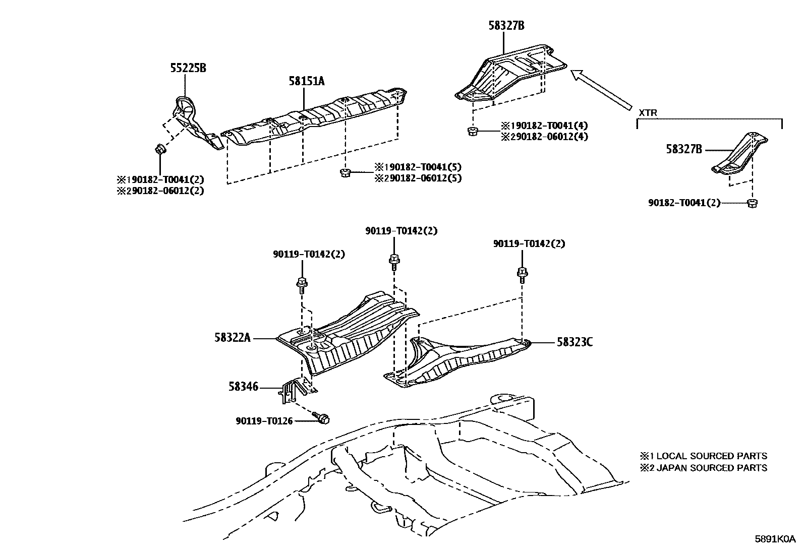 Toyota HILUX 地板隔热垫 EPC diagram — 5891K0A
