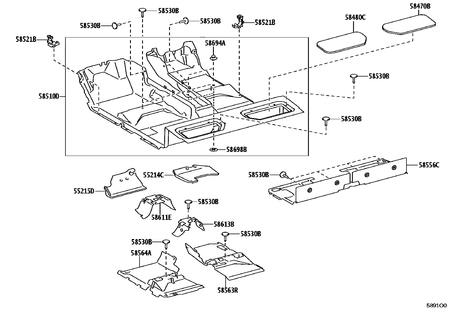 Toyota HILUX 地板垫和消声垫 EPC diagram — 5891O0