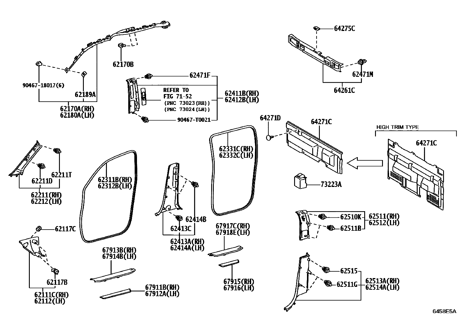 Toyota HILUX 车内装饰板 EPC diagram — 6458E5A