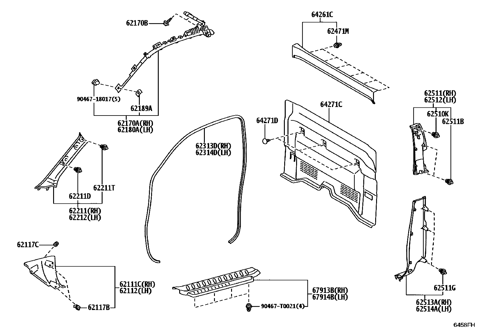 Toyota HILUX 车内装饰板 EPC diagram — 6458FH