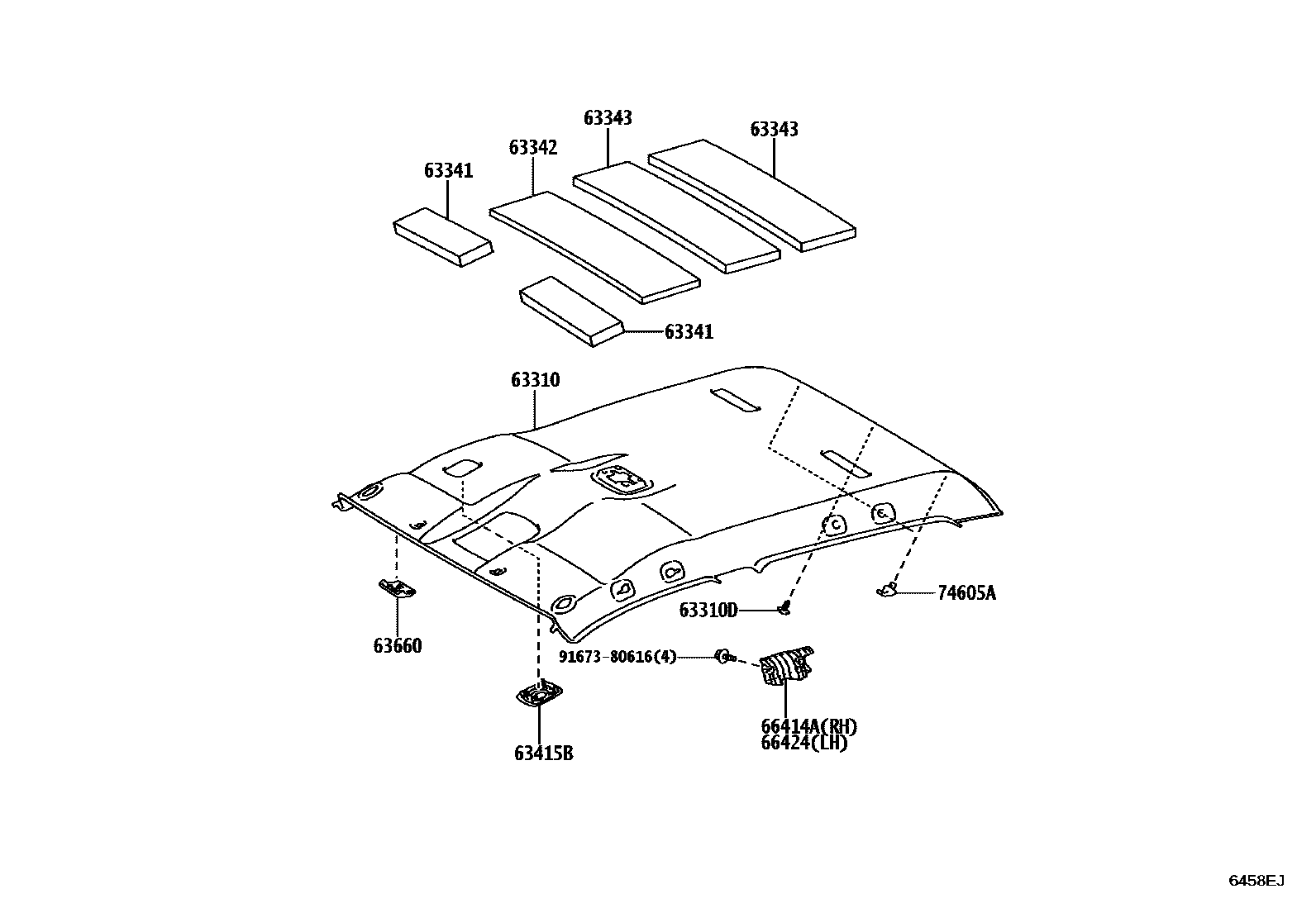 Toyota HILUX 车顶内衬和消声垫 EPC diagram — 6458EJ
