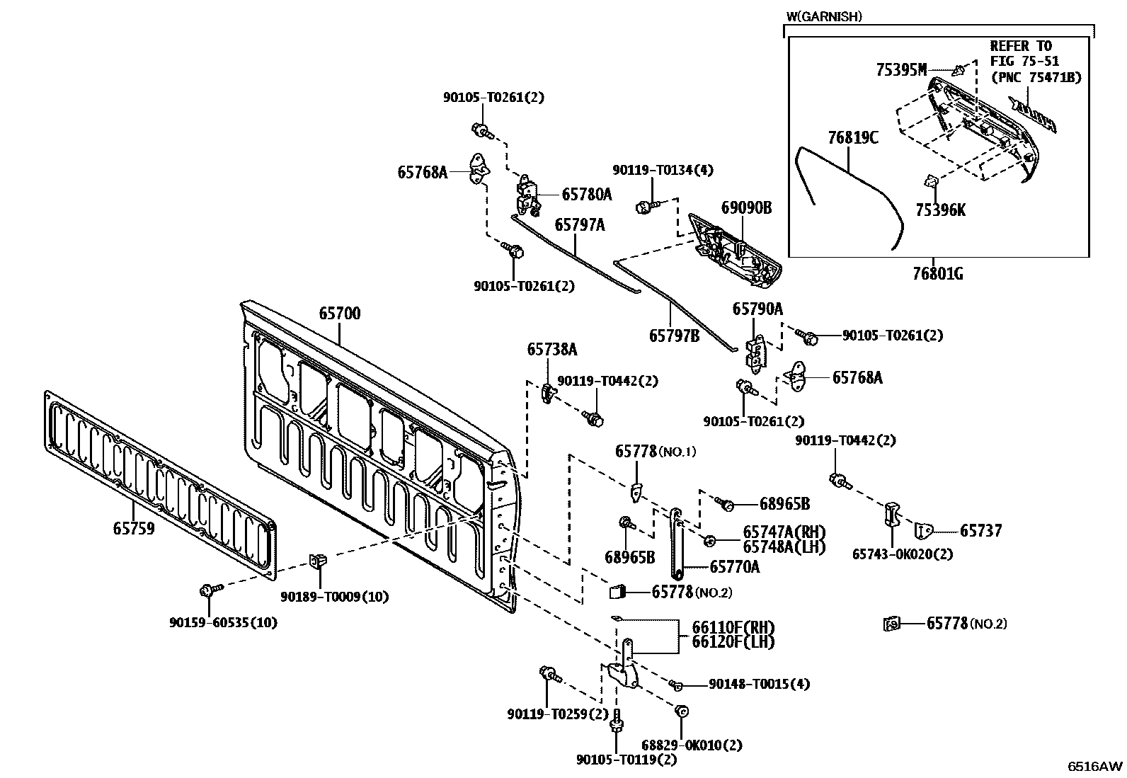 Toyota HILUX 后车身防护架和背门 EPC diagram — 6516AW