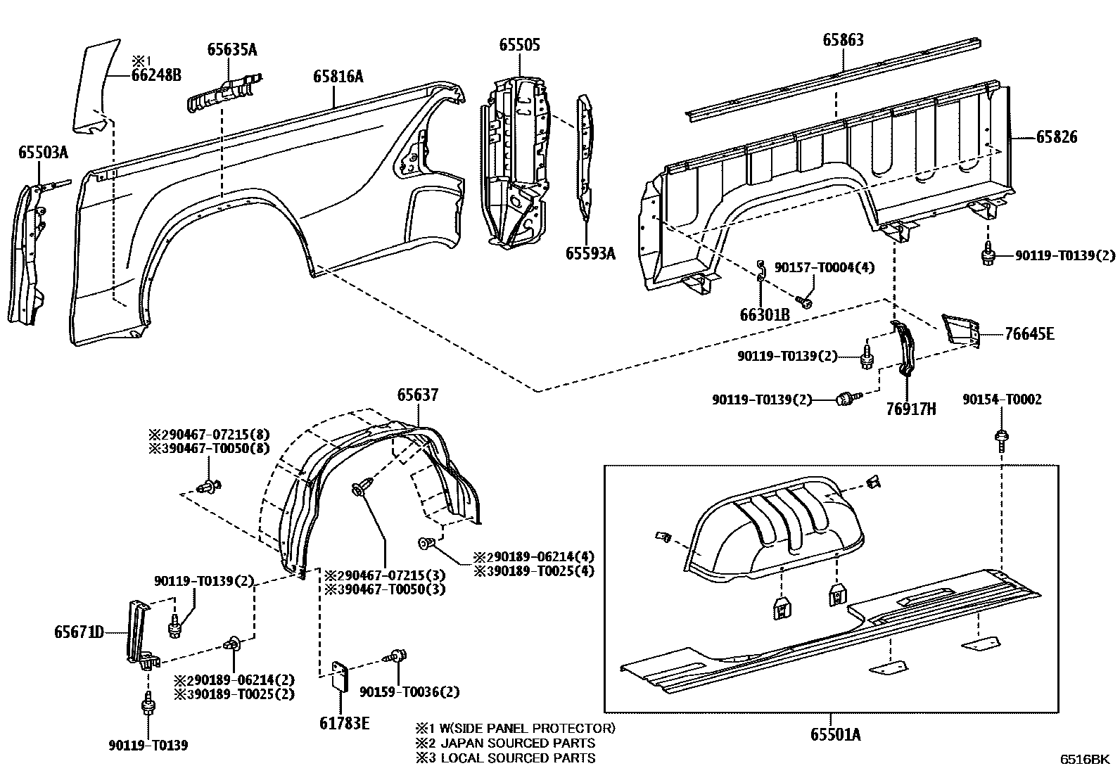 Toyota HILUX 后车身侧面板 EPC diagram — 6516BK