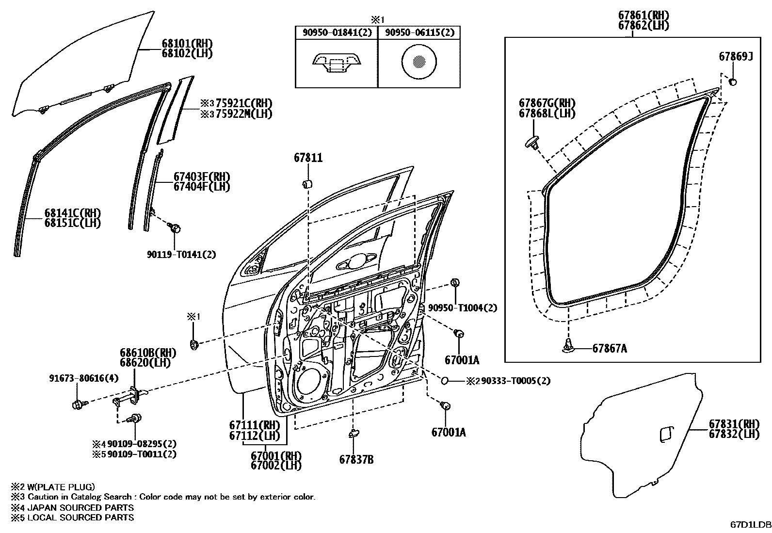 Toyota HILUX 前门板和前门玻璃 EPC diagram — 67D1LDB