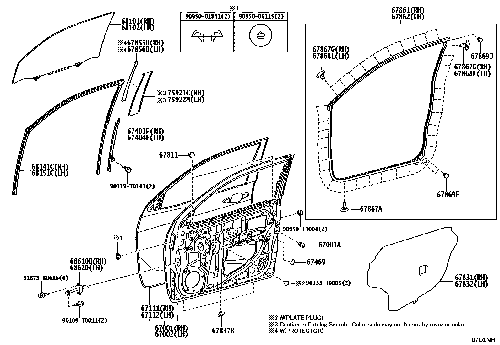 Toyota HILUX 前门板和前门玻璃 EPC diagram — 67D1NH