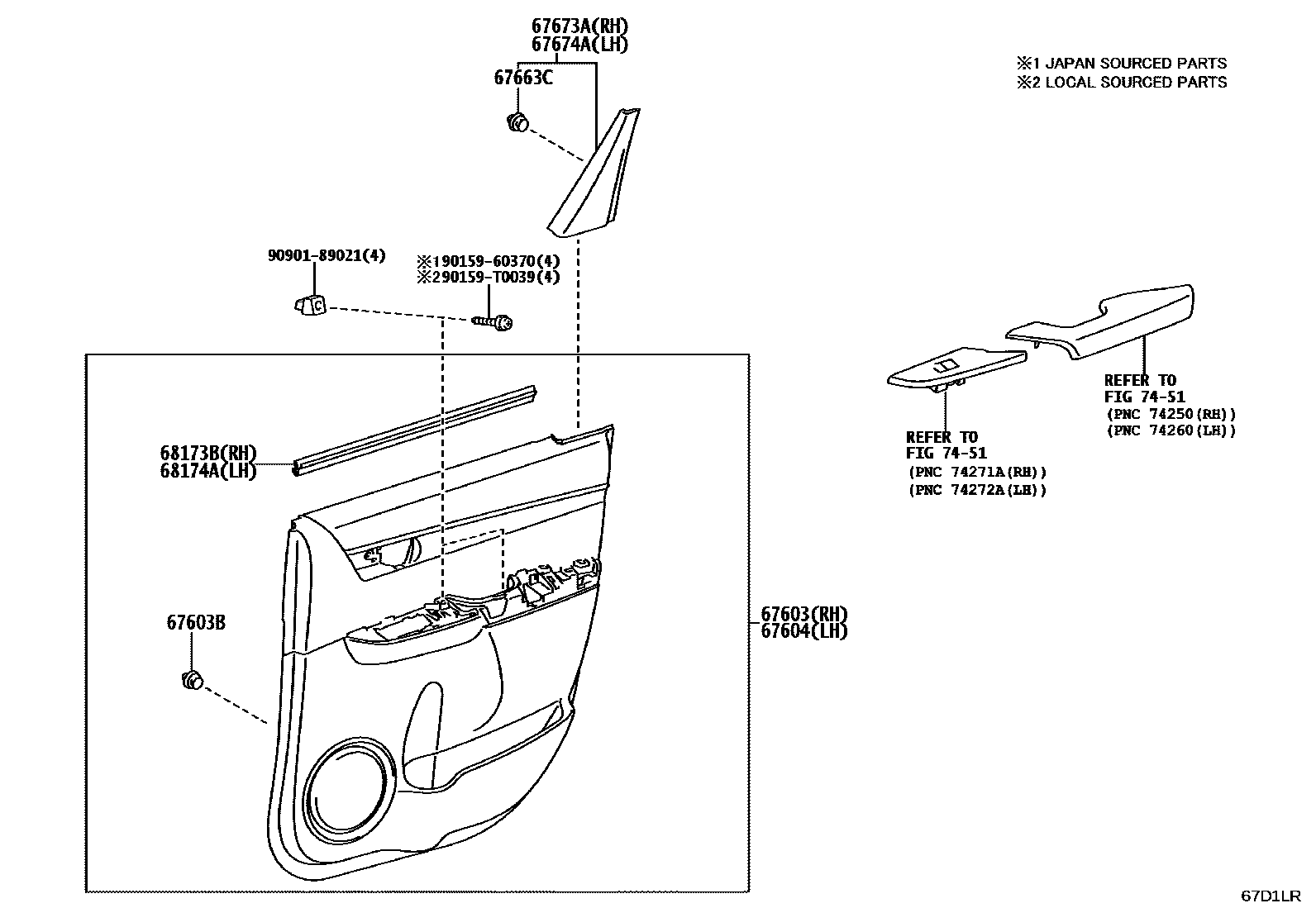 Toyota HILUX 后门板和后门玻璃 EPC diagram — 67D1LR