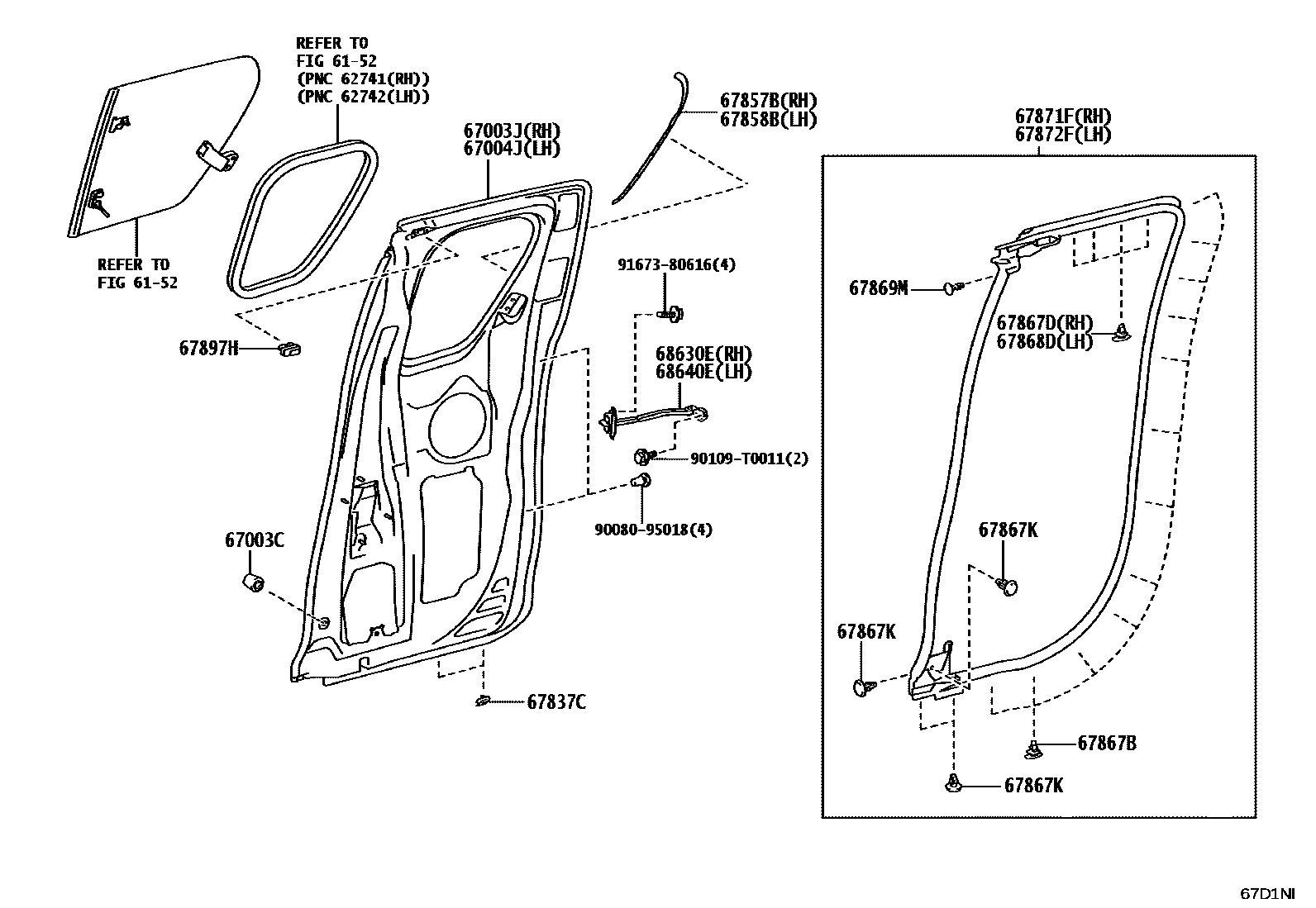 Toyota HILUX 后门板和后门玻璃 EPC diagram — 67D1NI