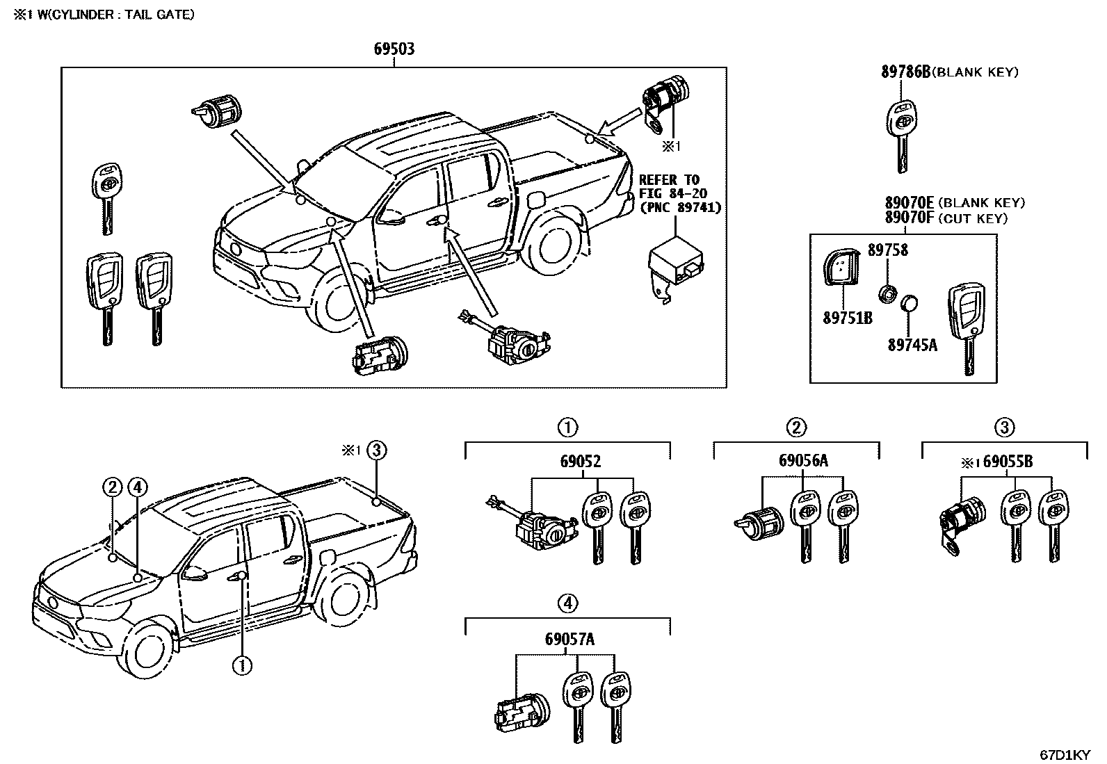 Toyota HILUX 锁芯组件 EPC diagram — 67D1KY