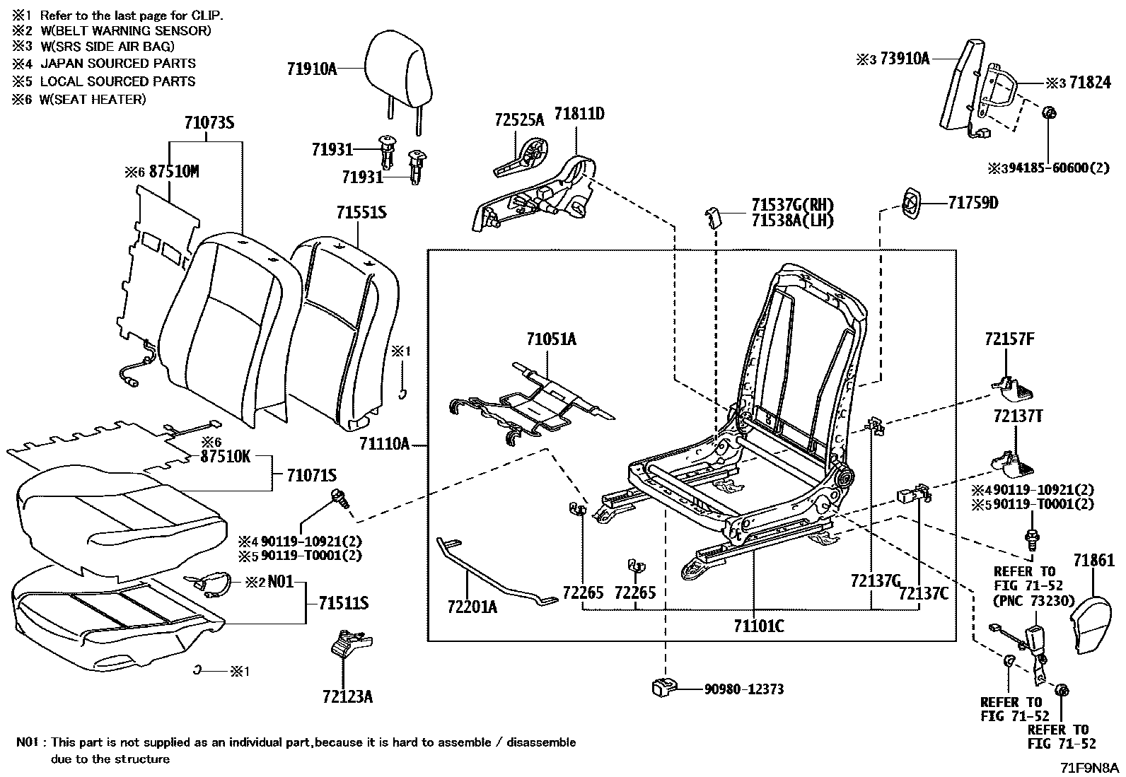 Toyota HILUX 座椅和座椅滑轨 EPC diagram — 71F9N8A