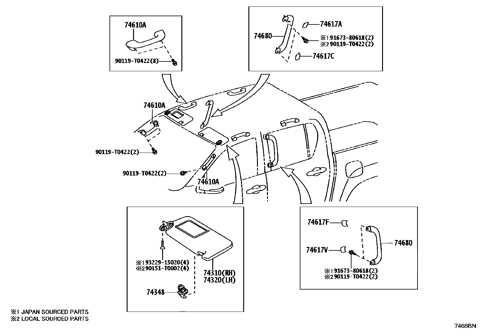 Toyota HILUX 扶手和遮阳板 EPC diagram — 7468BN