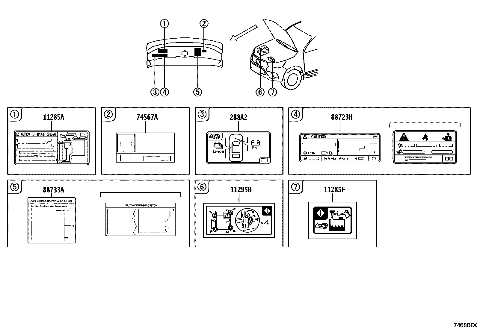 Toyota HILUX warning nameplate EPC diagram — 7468BDC
