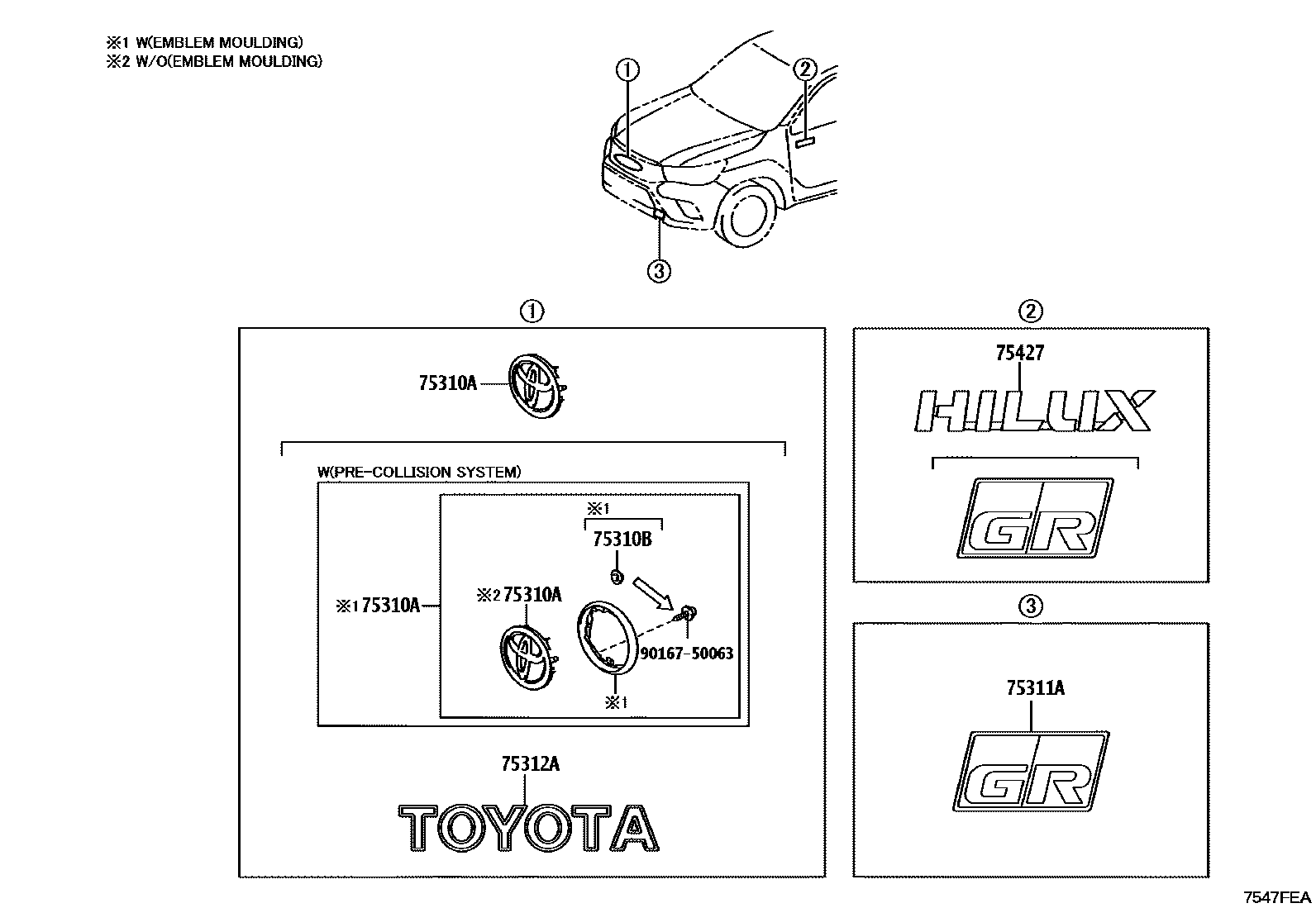 Toyota HILUX 徽标和铭牌 EPC diagram — 7547FEA