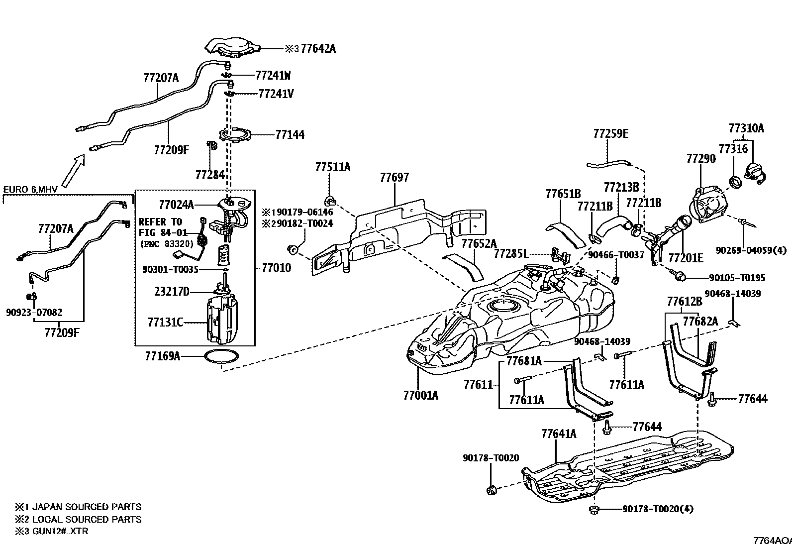 Toyota HILUX 燃油箱和燃油管 EPC diagram — 7764AOA