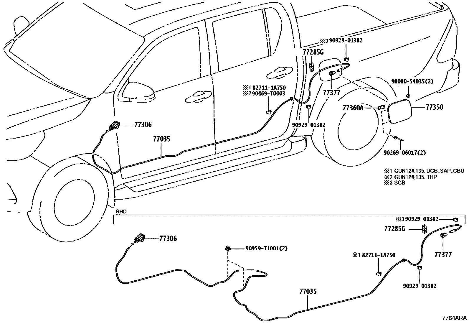 Toyota HILUX 燃油箱和燃油管 EPC diagram — 7764ARA