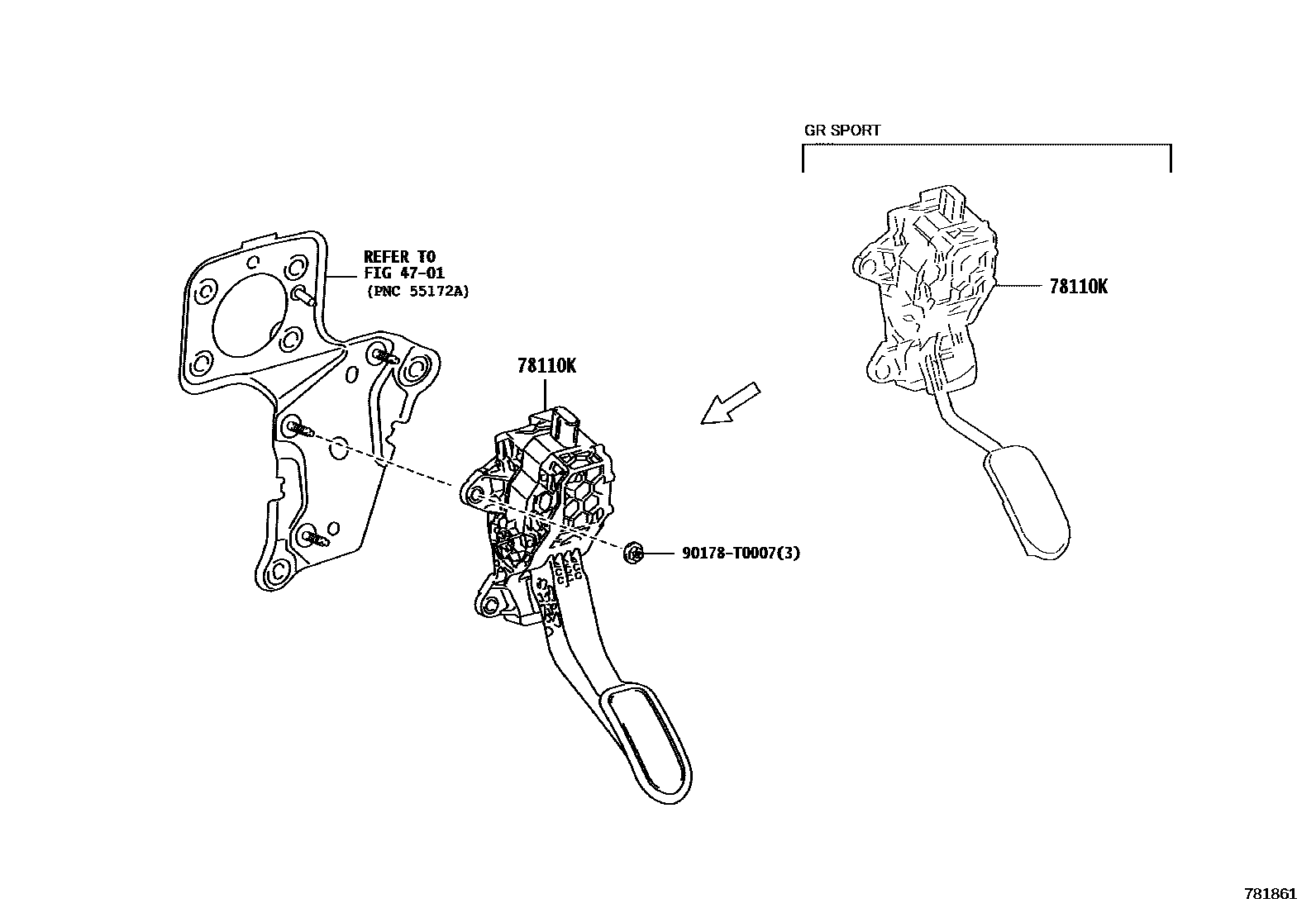Toyota HILUX accelerator pedal connecting rod EPC diagram — 781861