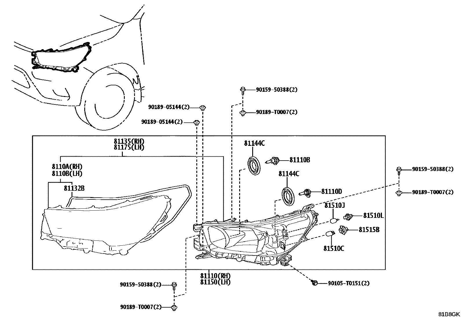 Toyota HILUX Headlamp EPC diagram — 81B8GK