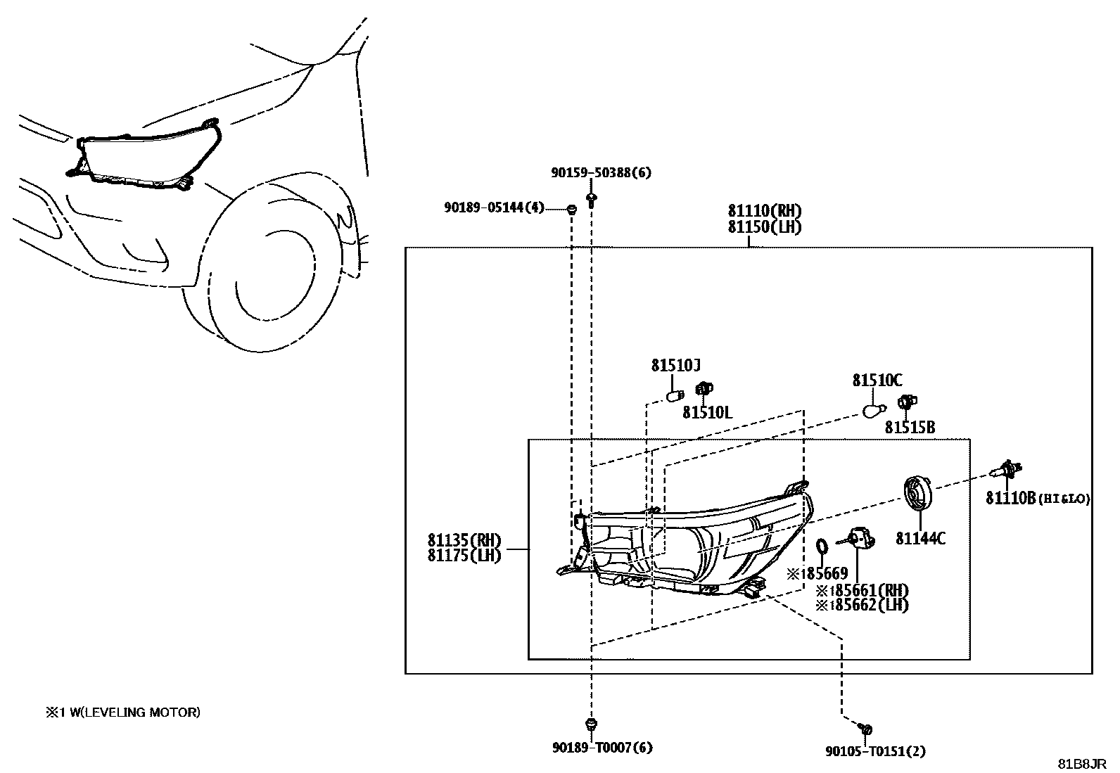 Toyota HILUX Headlamp EPC diagram — 81B8JR