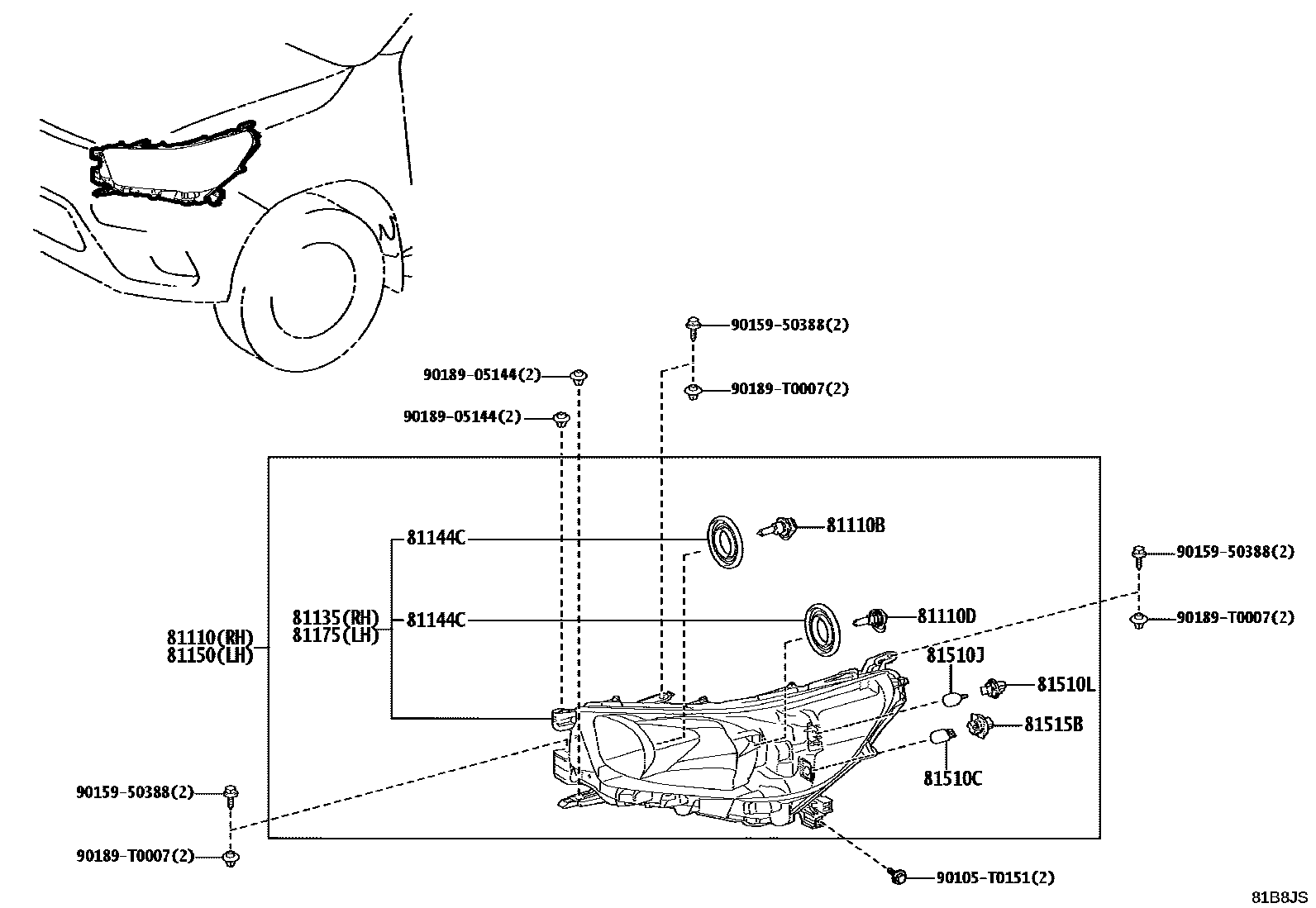 Toyota HILUX Headlamp EPC diagram — 81B8JS