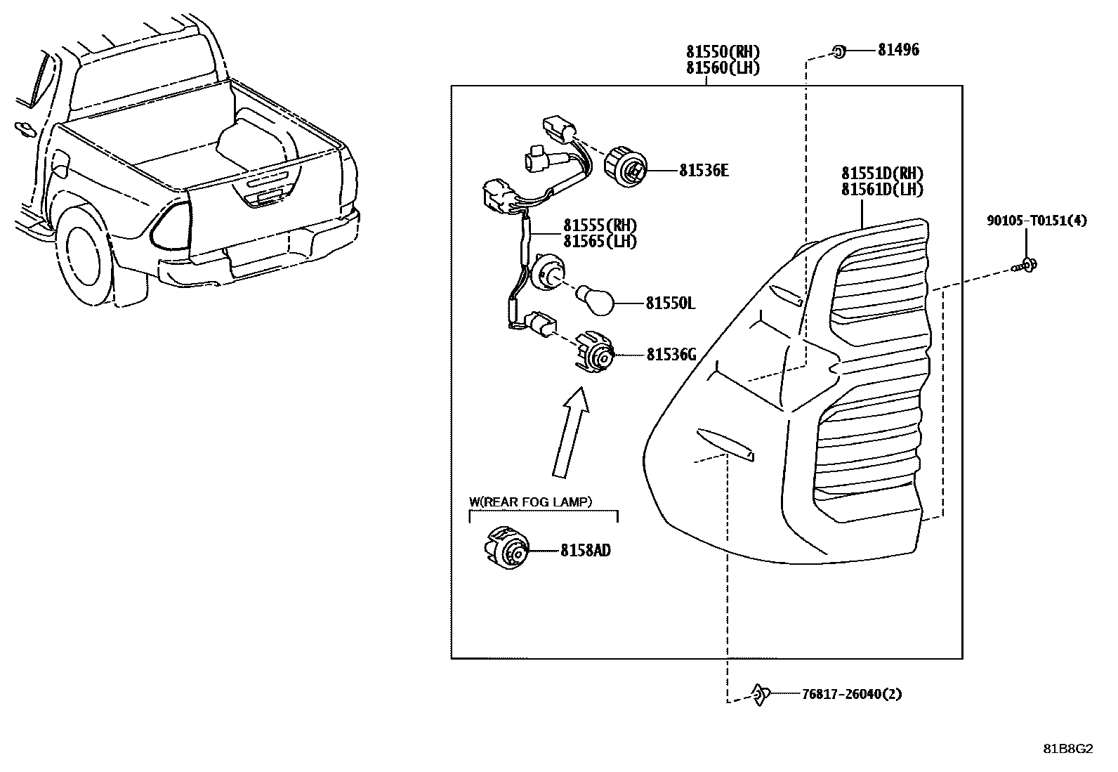 Toyota HILUX 后组合灯 EPC diagram — 81B8G2