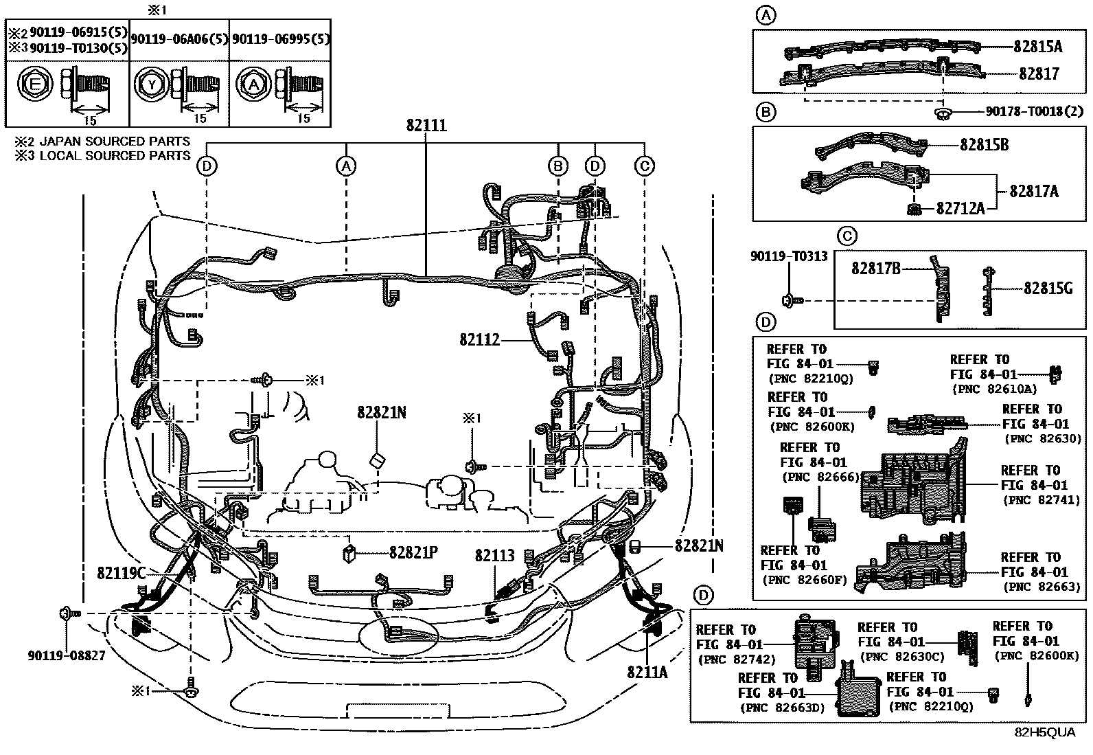 Toyota HILUX 线束和卡夹 EPC diagram — 82H5QUA