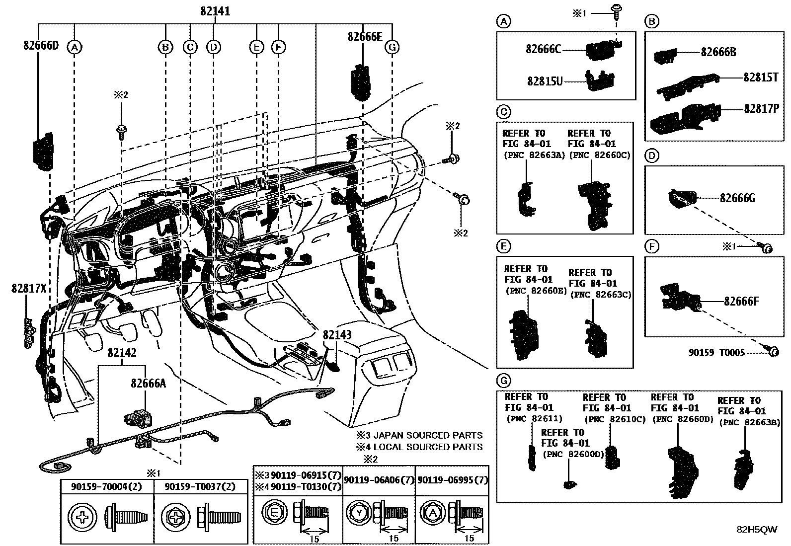 Toyota HILUX 线束和卡夹 EPC diagram — 82H5QW