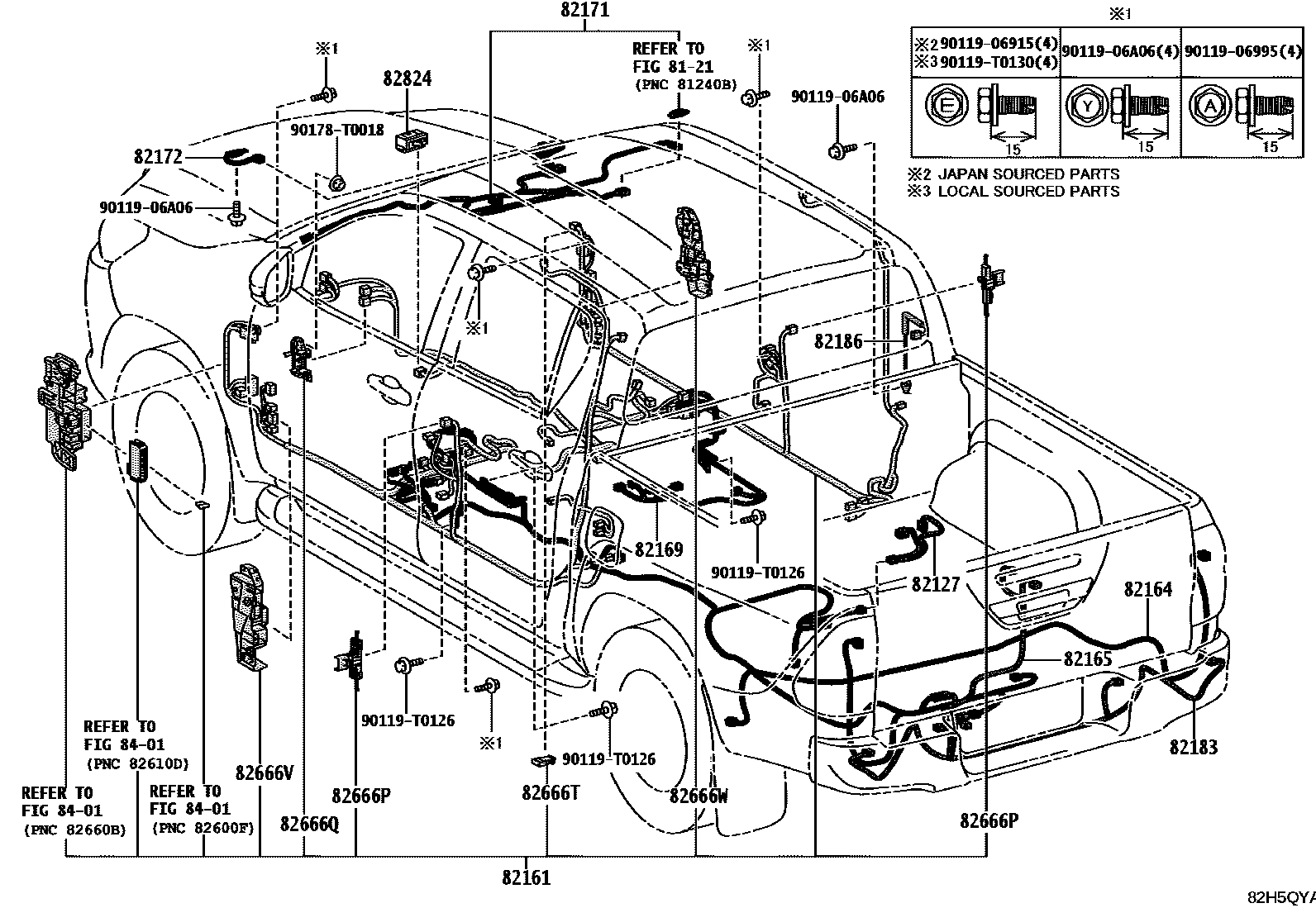 Toyota HILUX 线束和卡夹 EPC diagram — 82H5QYA