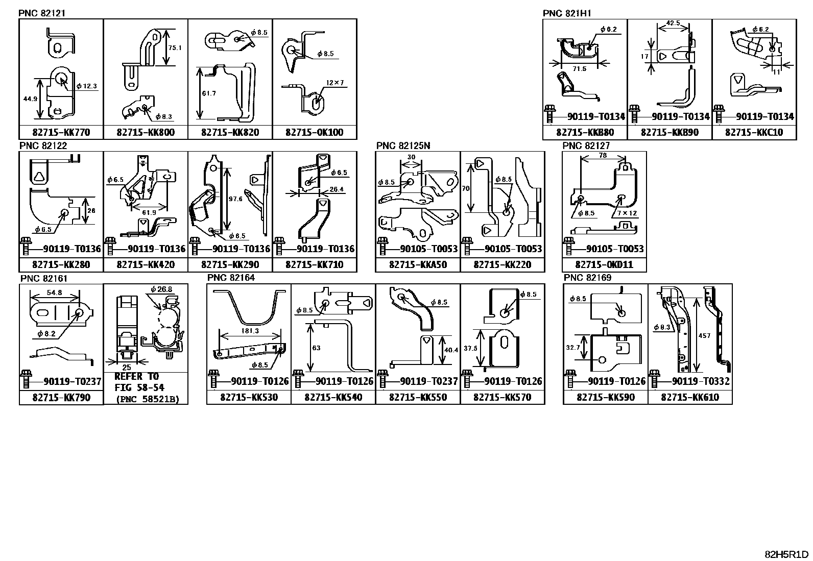 Toyota HILUX 线束和卡夹 EPC diagram — 82H5R1D